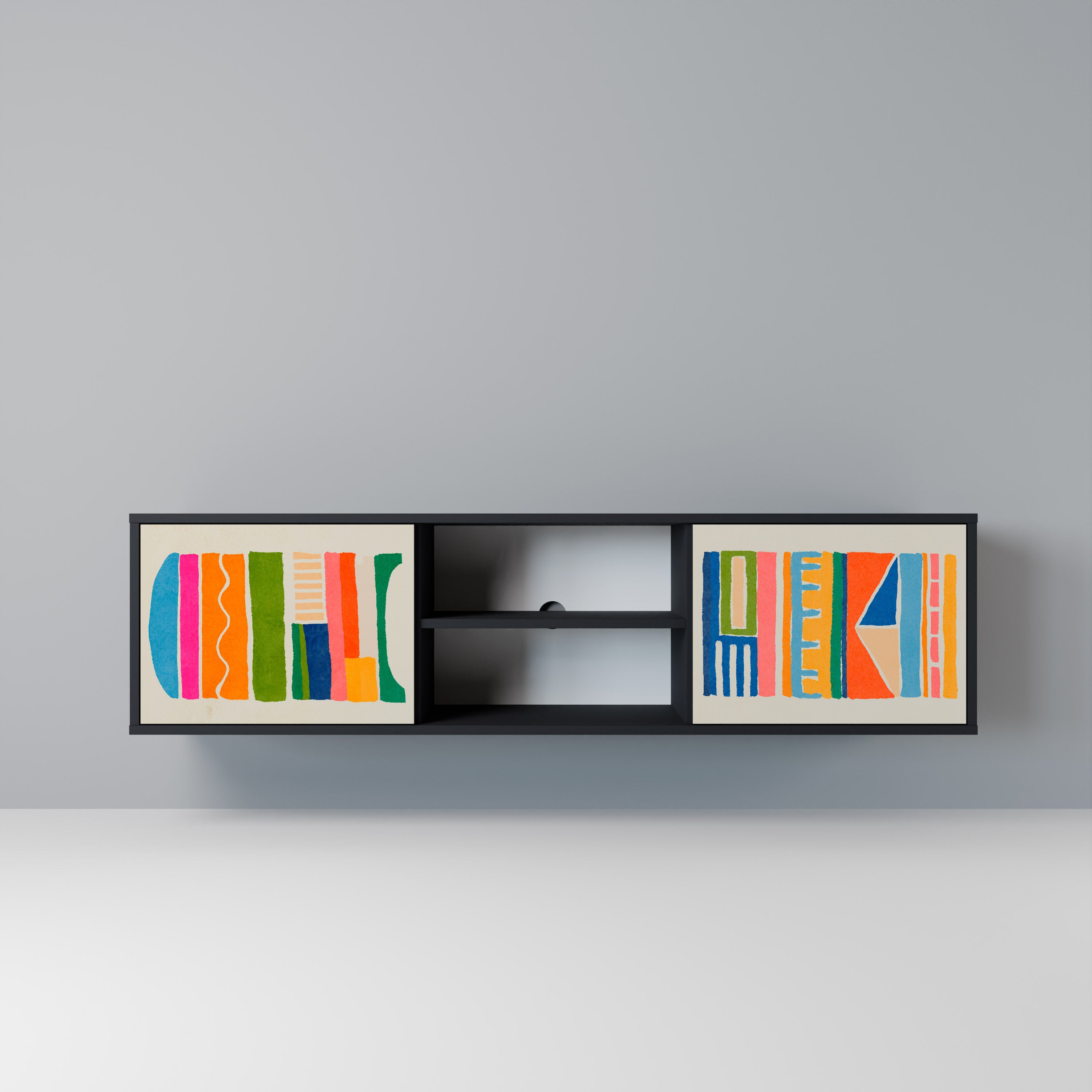 Mueble de TV de 2 puertas GEOMETRIC SHINE en acabado negro