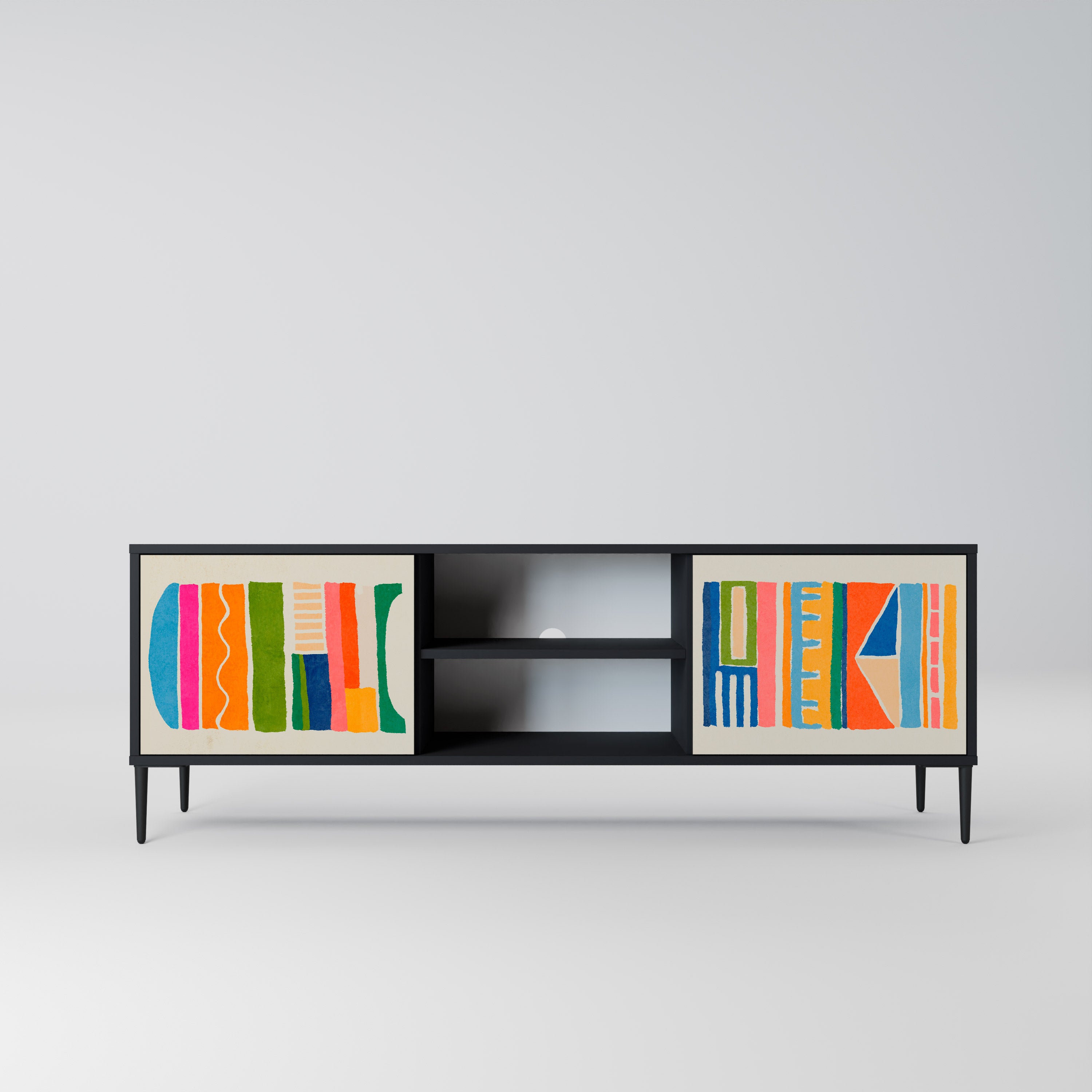 Mueble de TV de 2 puertas GEOMETRIC SHINE en acabado negro