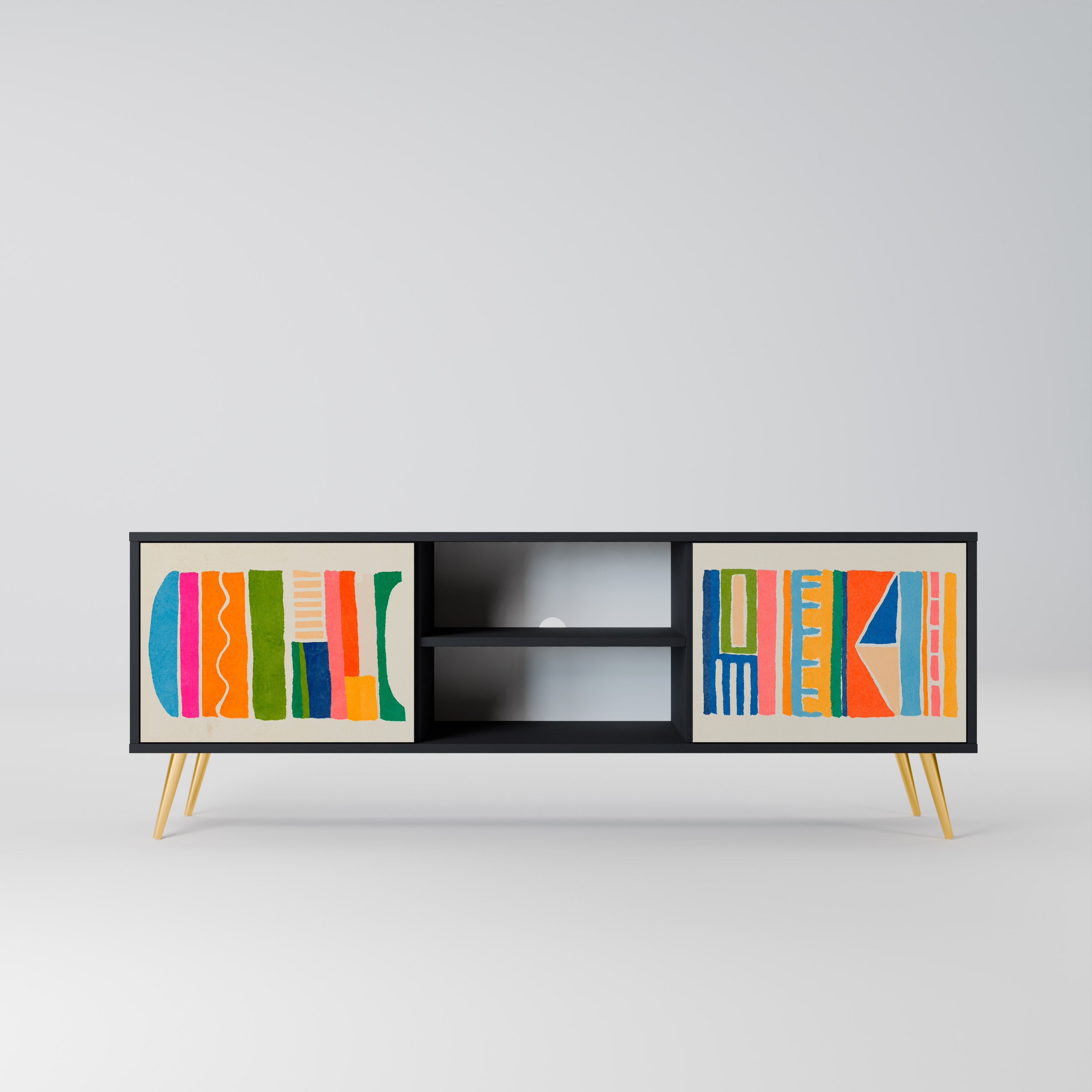 Mueble de TV de 2 puertas GEOMETRIC SHINE en acabado negro