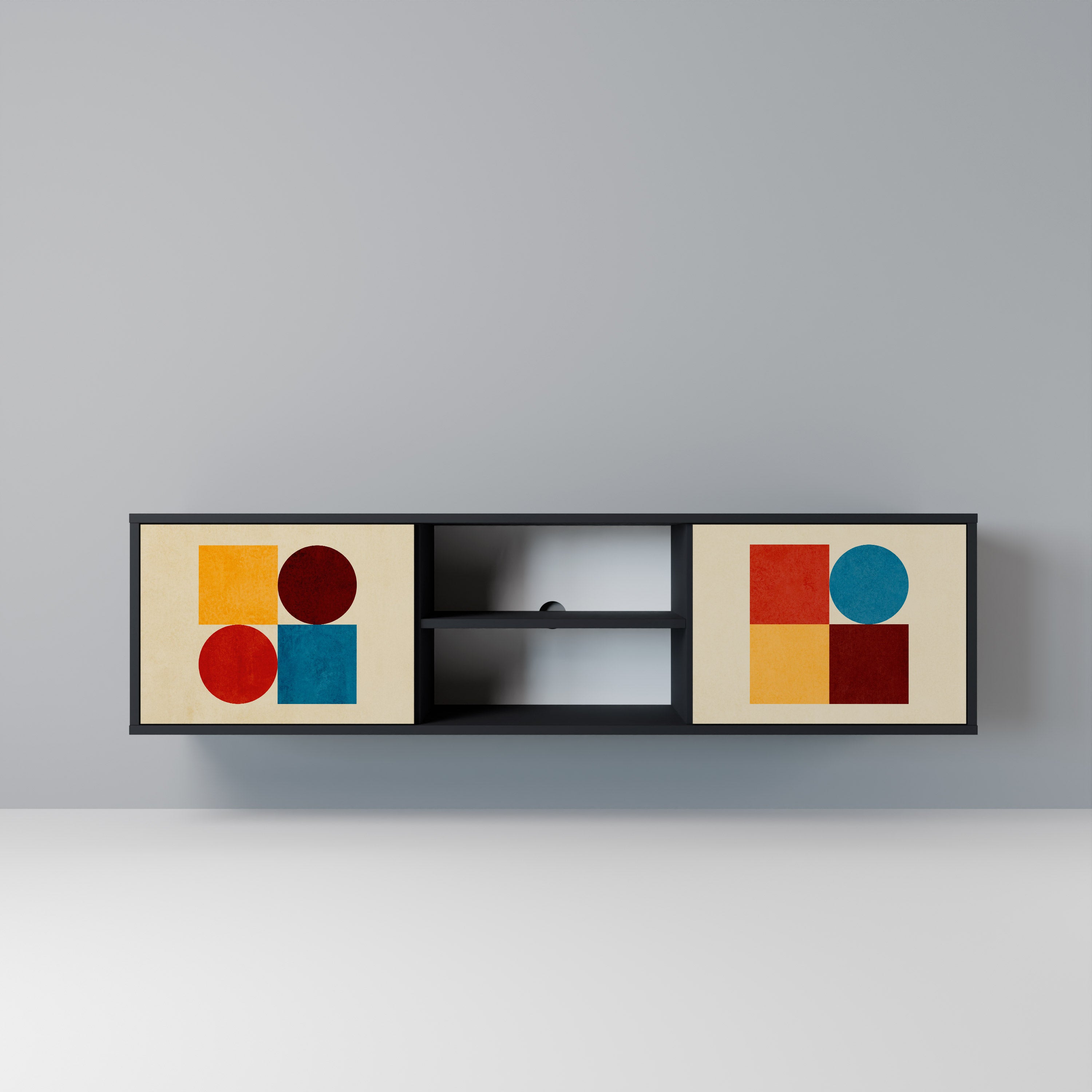 Mueble de TV de 2 puertas GEOMETRIC PUZZLE en acabado negro