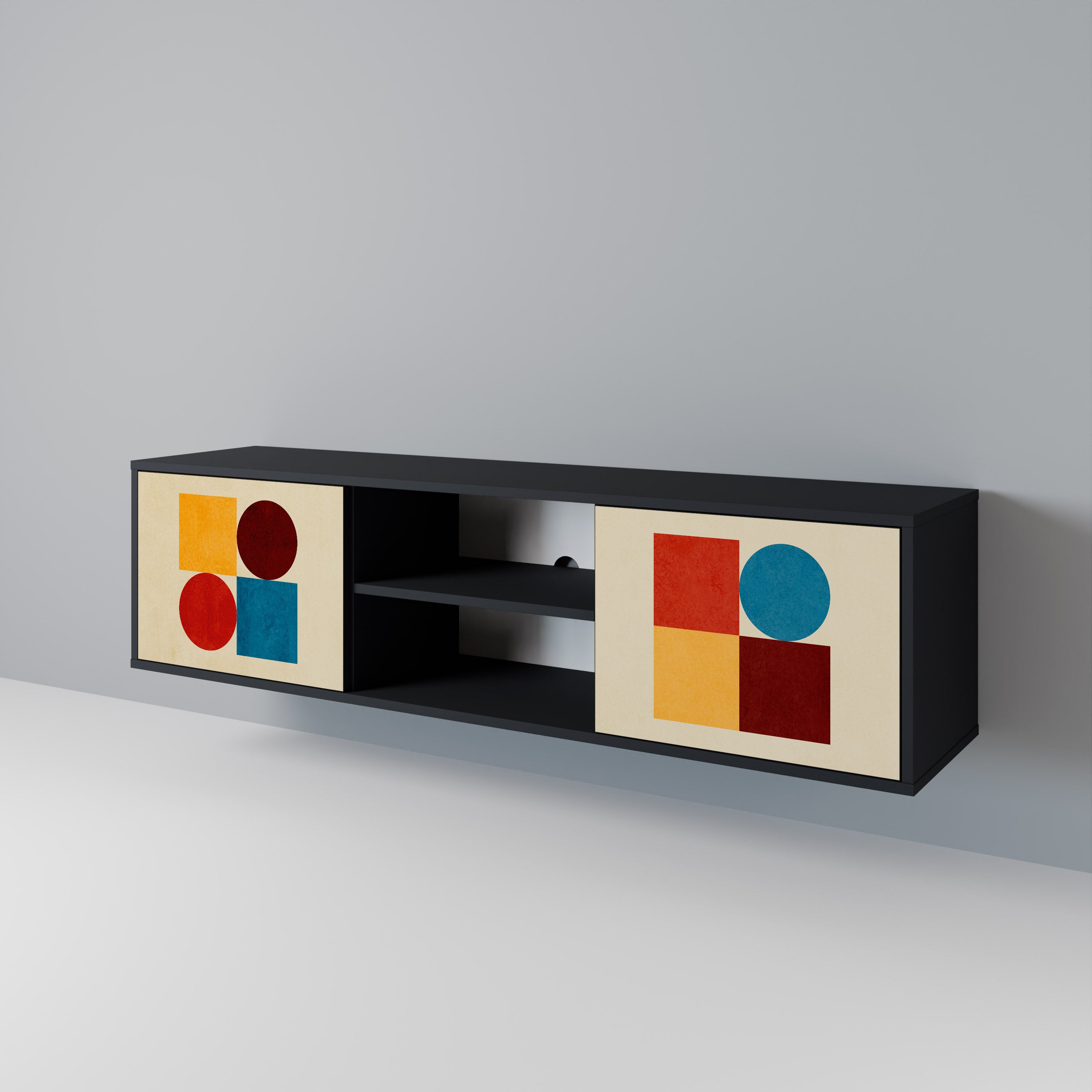 Mueble de TV de 2 puertas GEOMETRIC PUZZLE en acabado negro