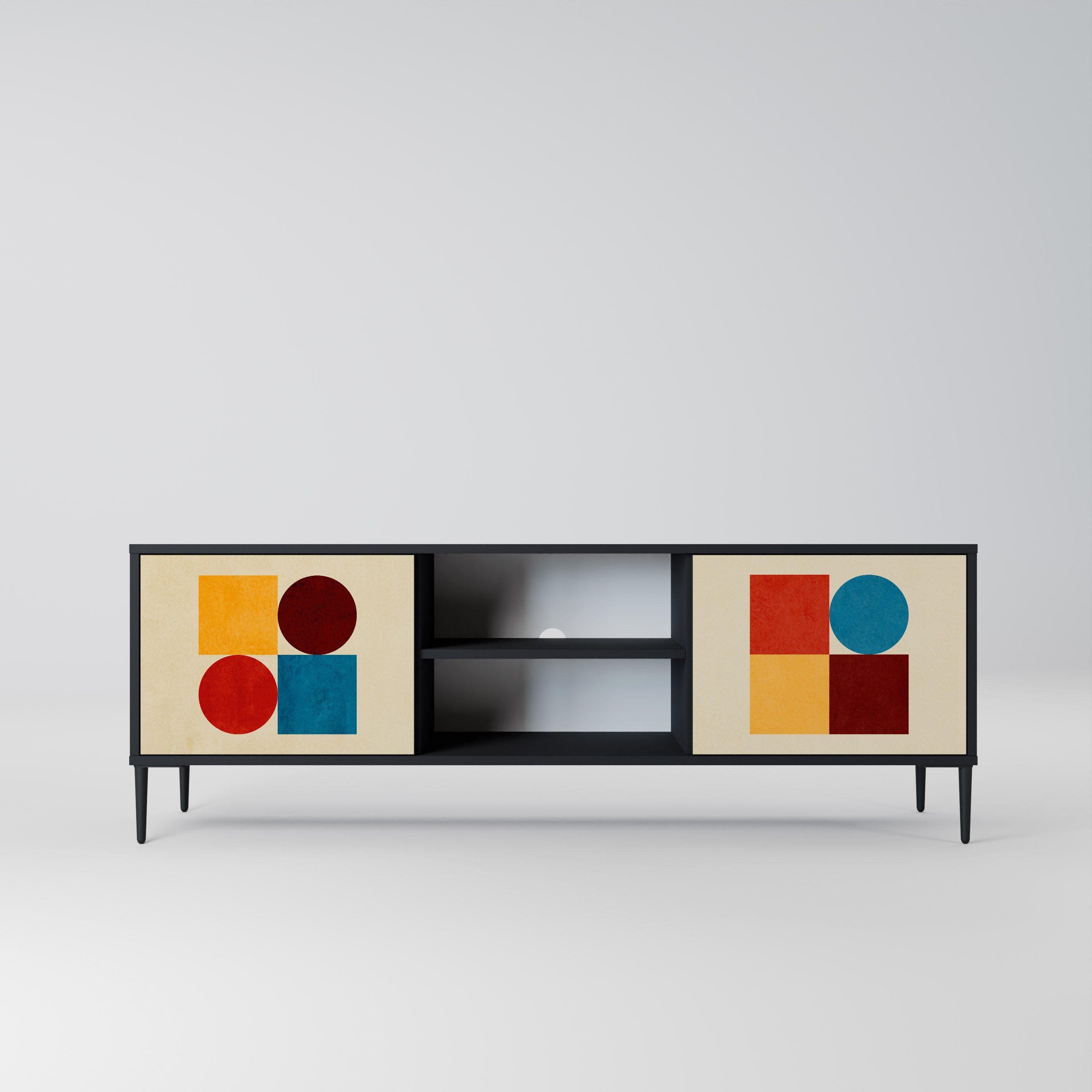 Mueble de TV de 2 puertas GEOMETRIC PUZZLE en acabado negro