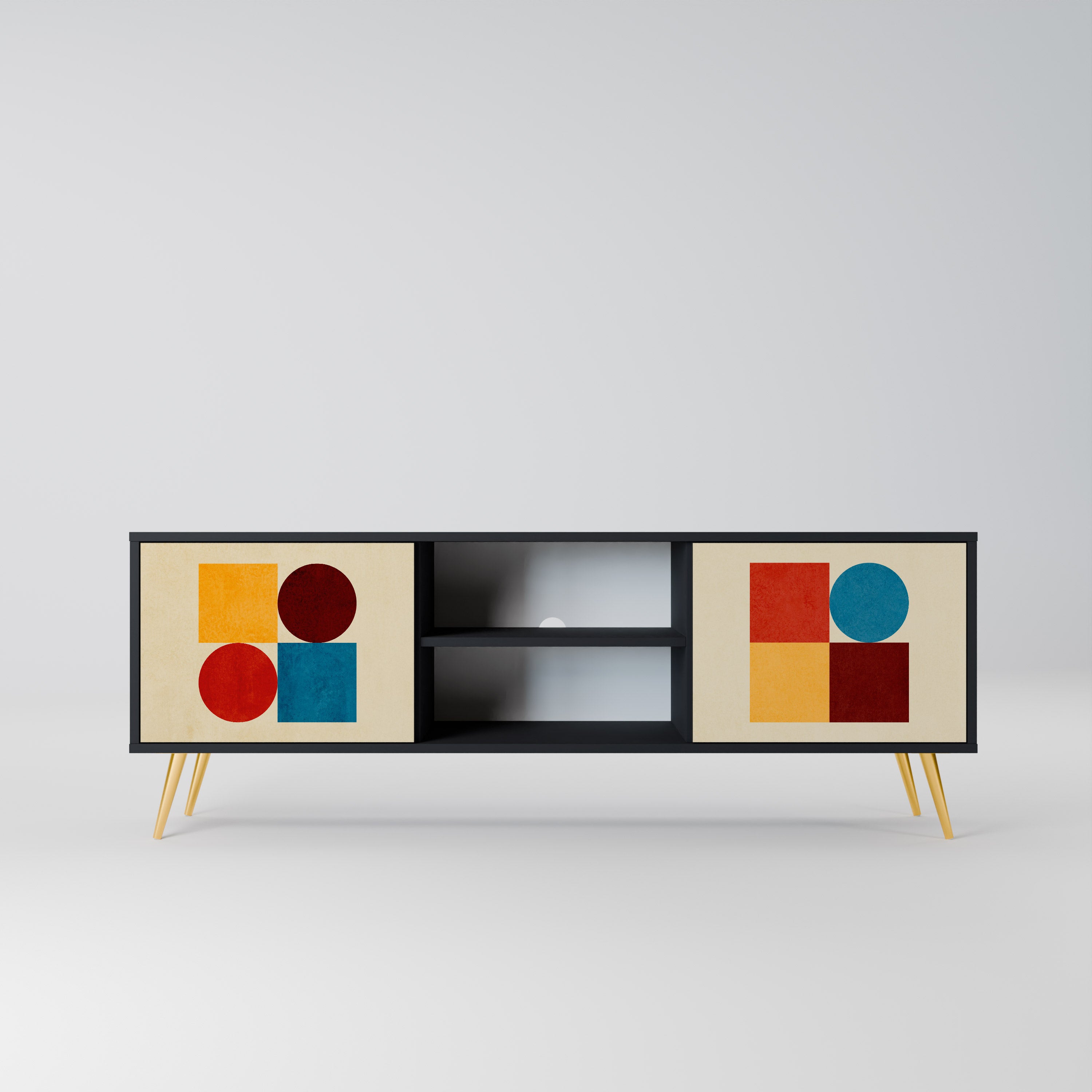Mueble de TV de 2 puertas GEOMETRIC PUZZLE en acabado negro