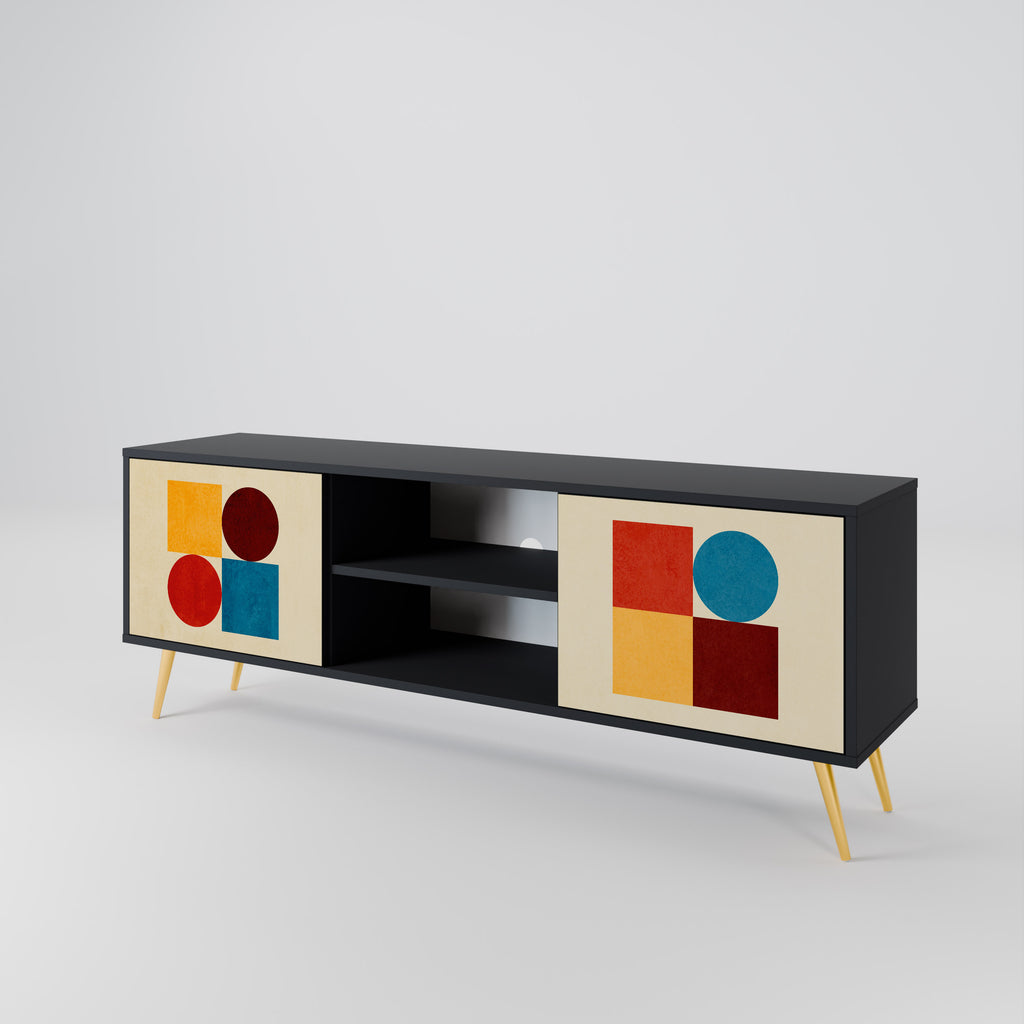 Mueble de TV de 2 puertas GEOMETRIC PUZZLE en acabado negro