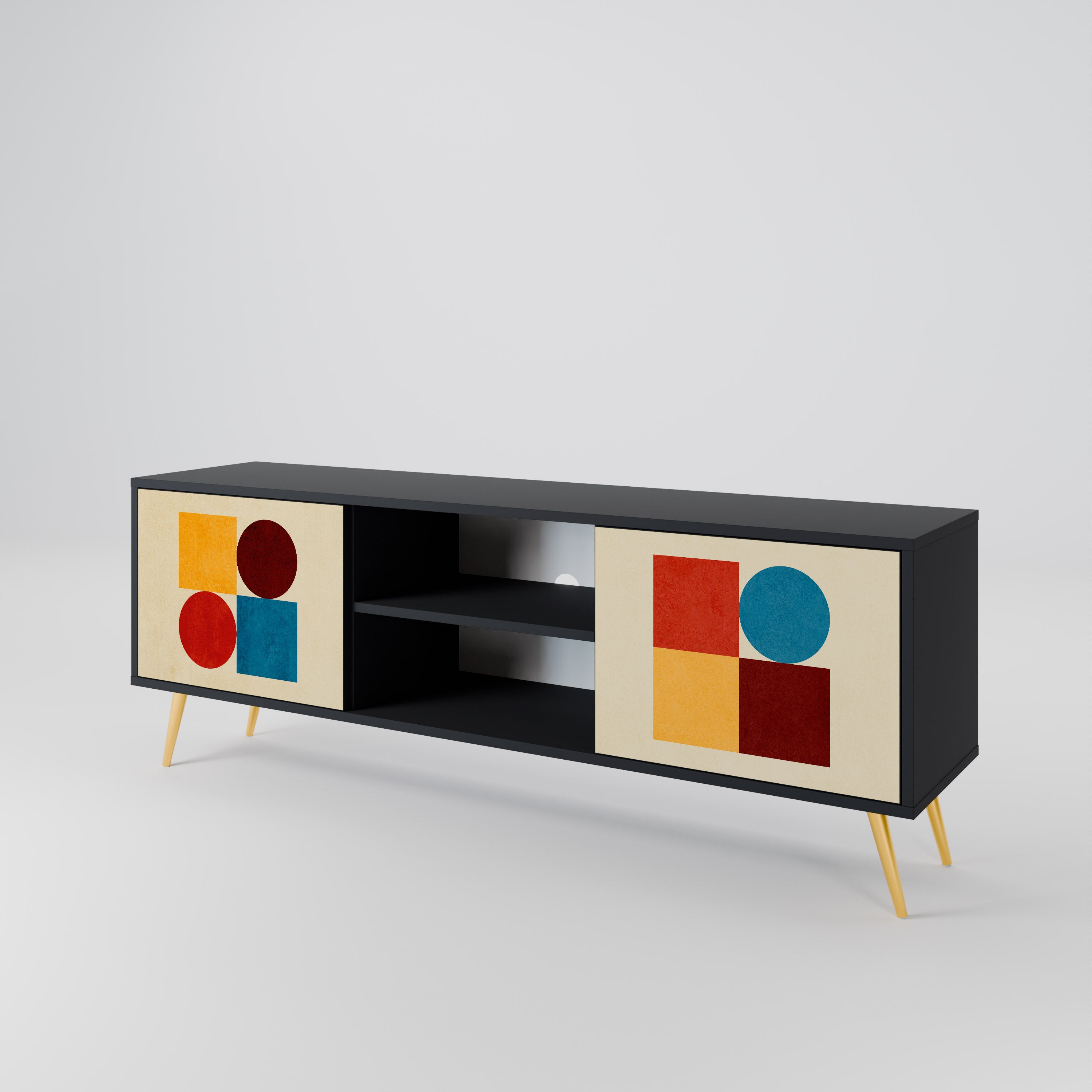 Mueble de TV de 2 puertas GEOMETRIC PUZZLE en acabado negro