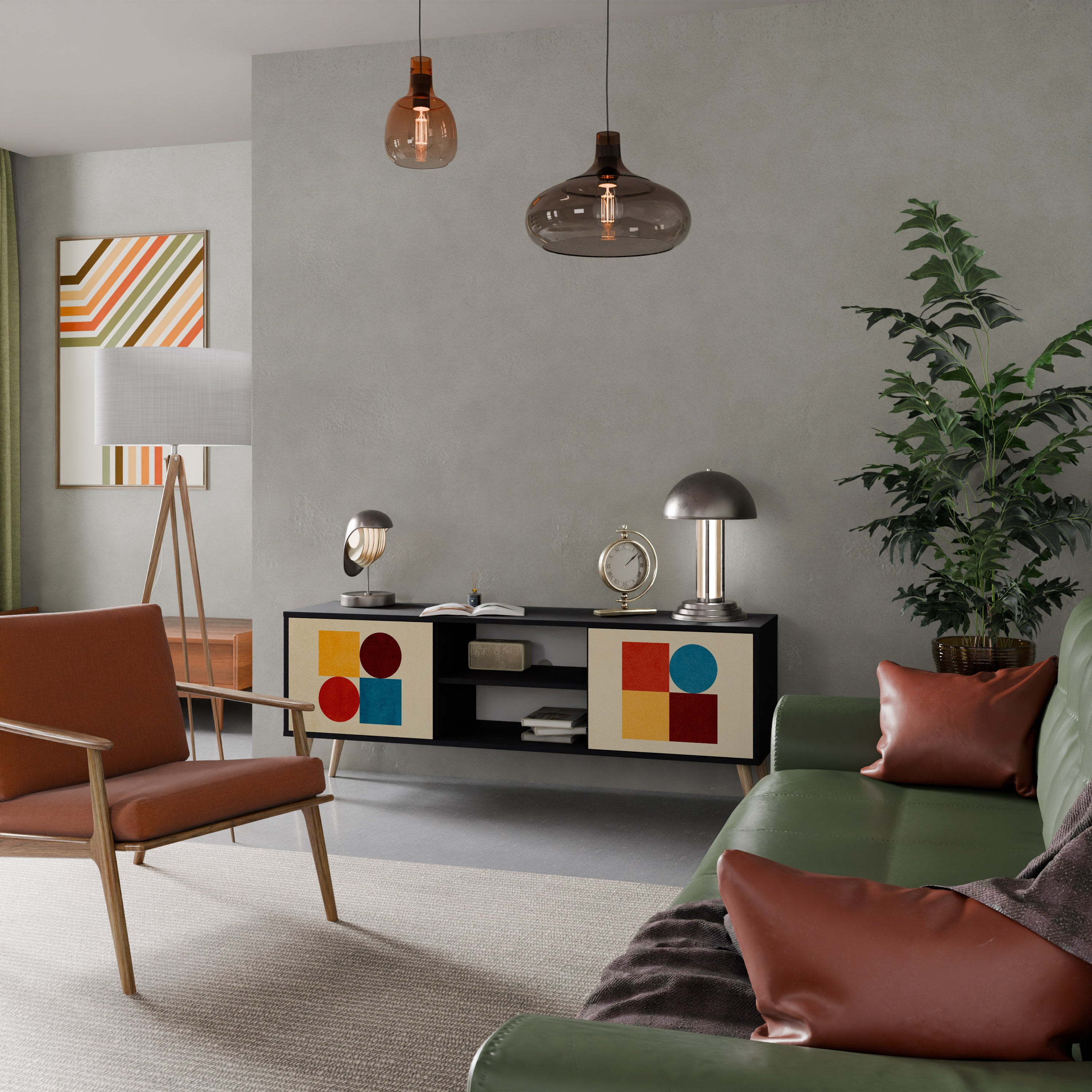 Mueble de TV de 2 puertas GEOMETRIC PUZZLE en acabado negro