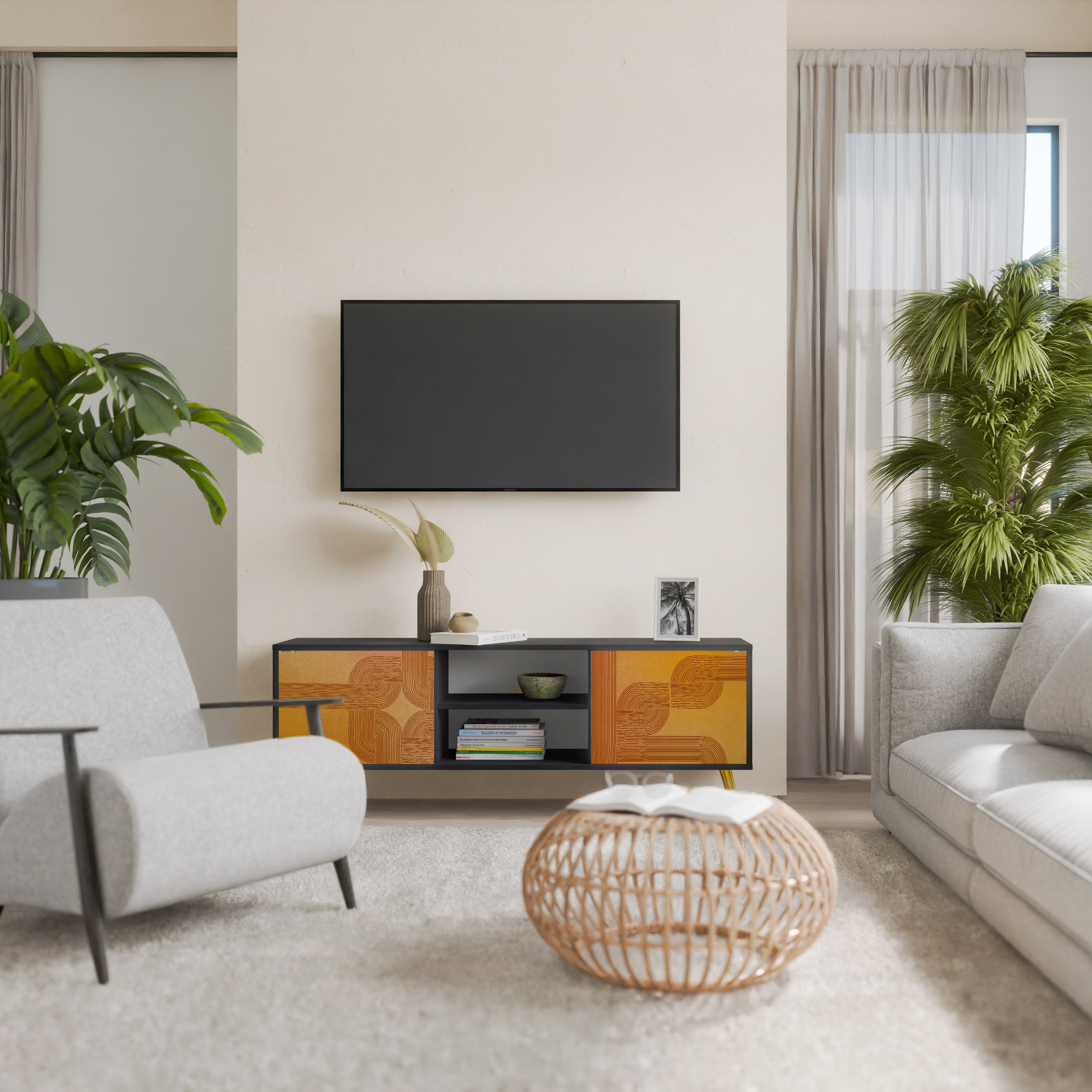 FORTALECIENDO LA RELACIÓN Mueble de TV de 2 puertas en acabado negro