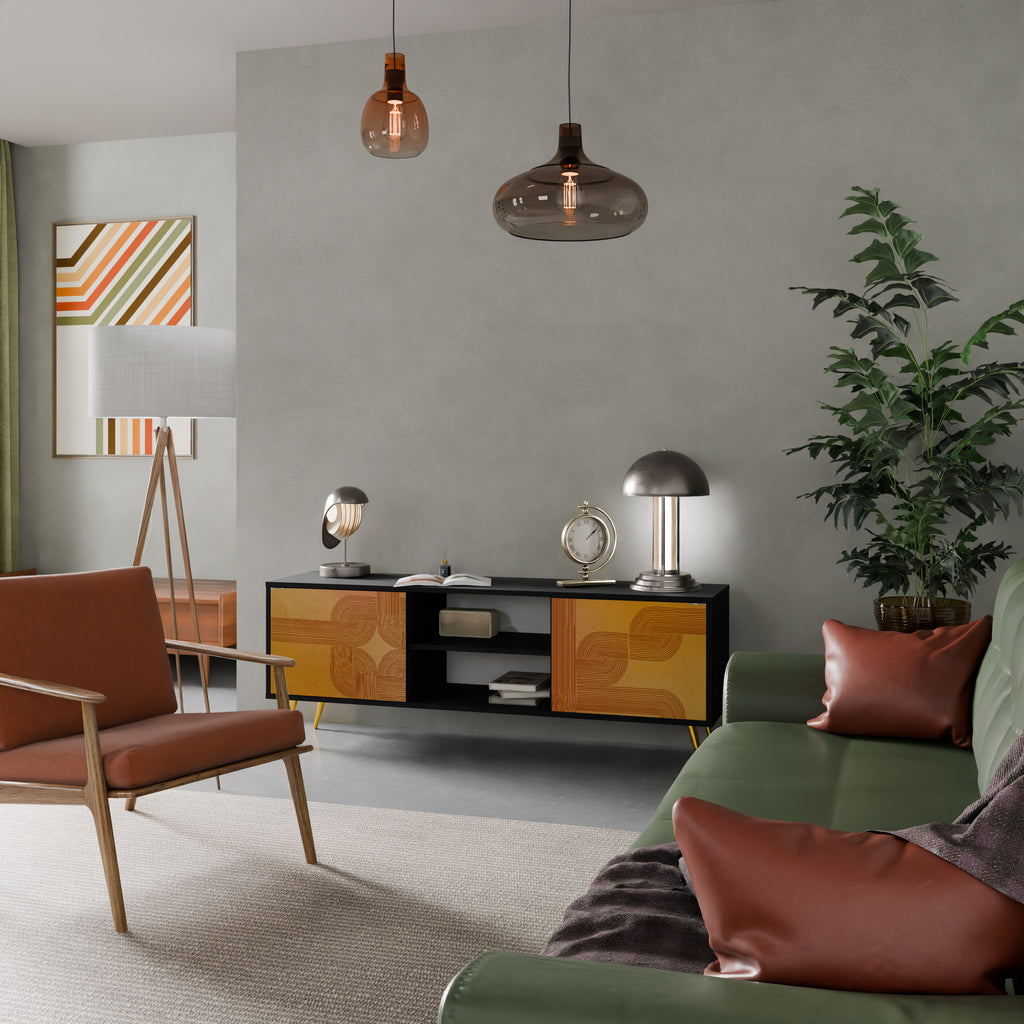 FORTALECIENDO LA RELACIÓN Mueble de TV de 2 puertas en acabado negro