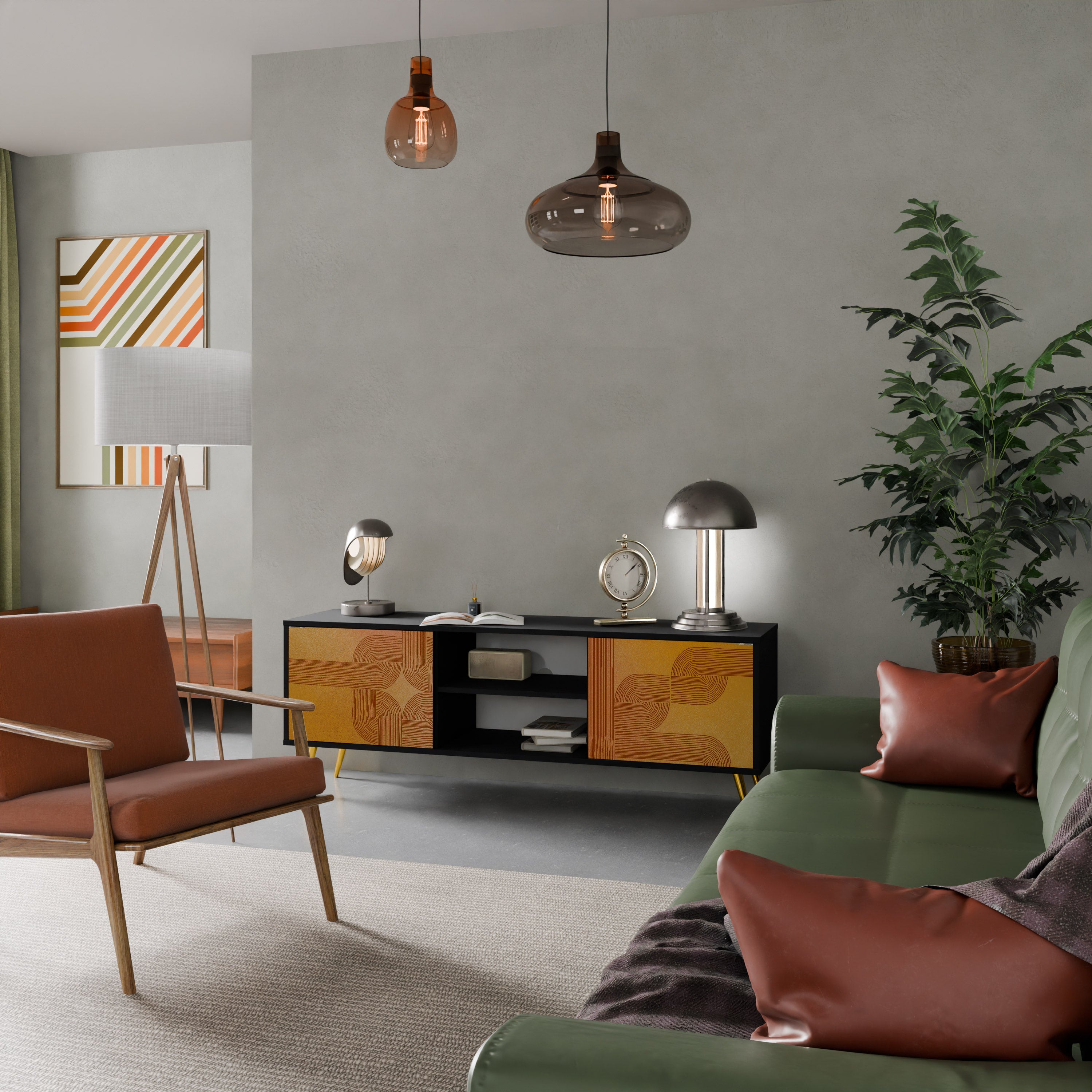 FORTALECIENDO LA RELACIÓN Mueble de TV de 2 puertas en acabado negro