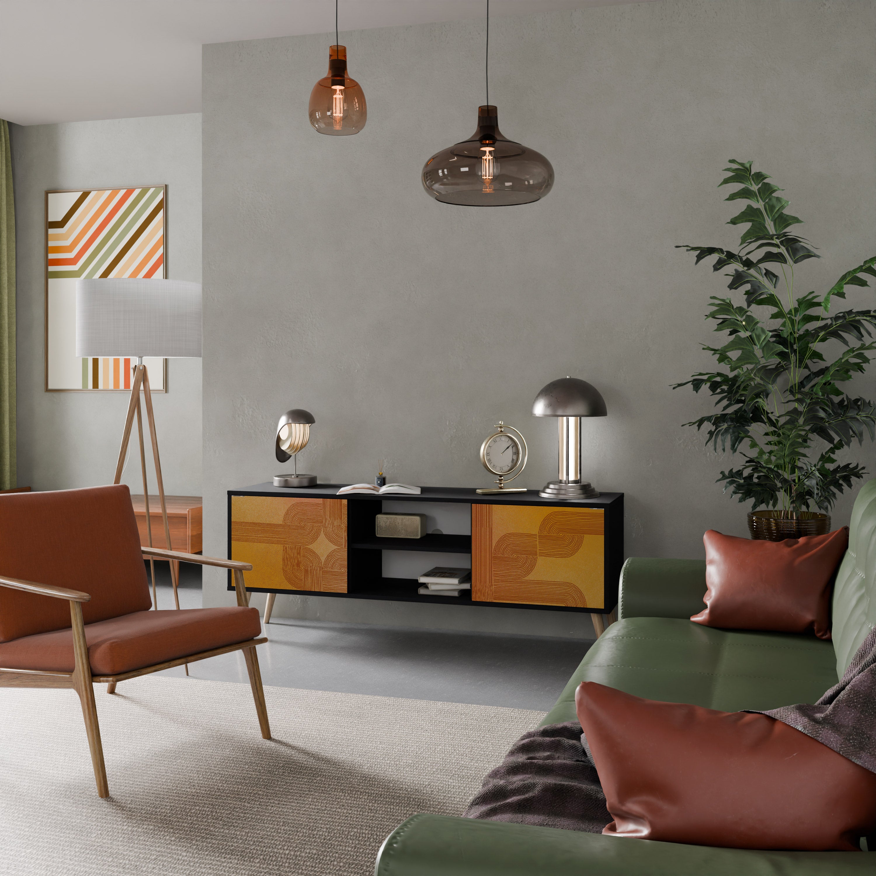 FORTALECIENDO LA RELACIÓN Mueble de TV de 2 puertas en acabado negro