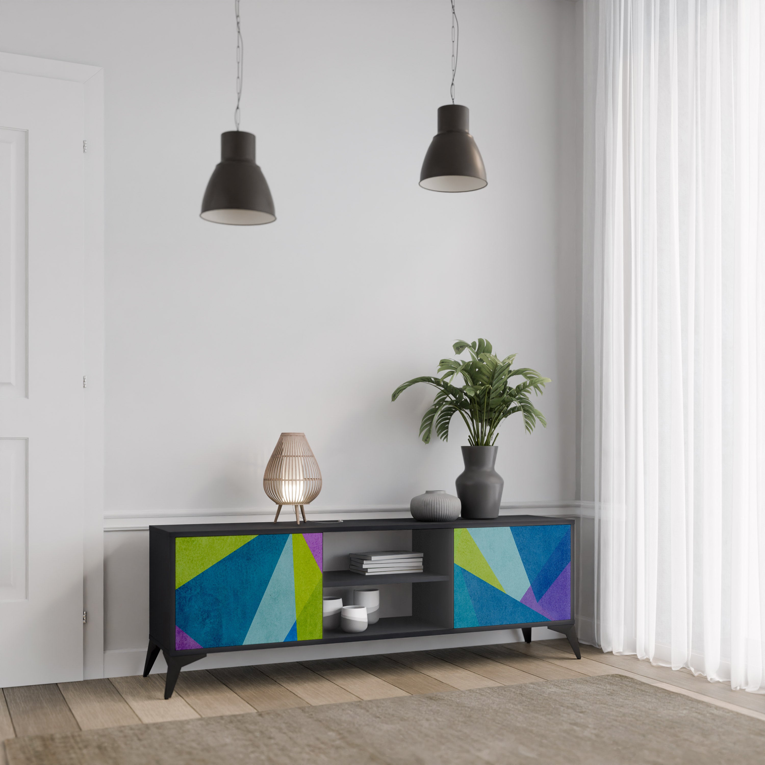 Mueble de TV COLD SHOWCASE de 2 puertas con acabado negro