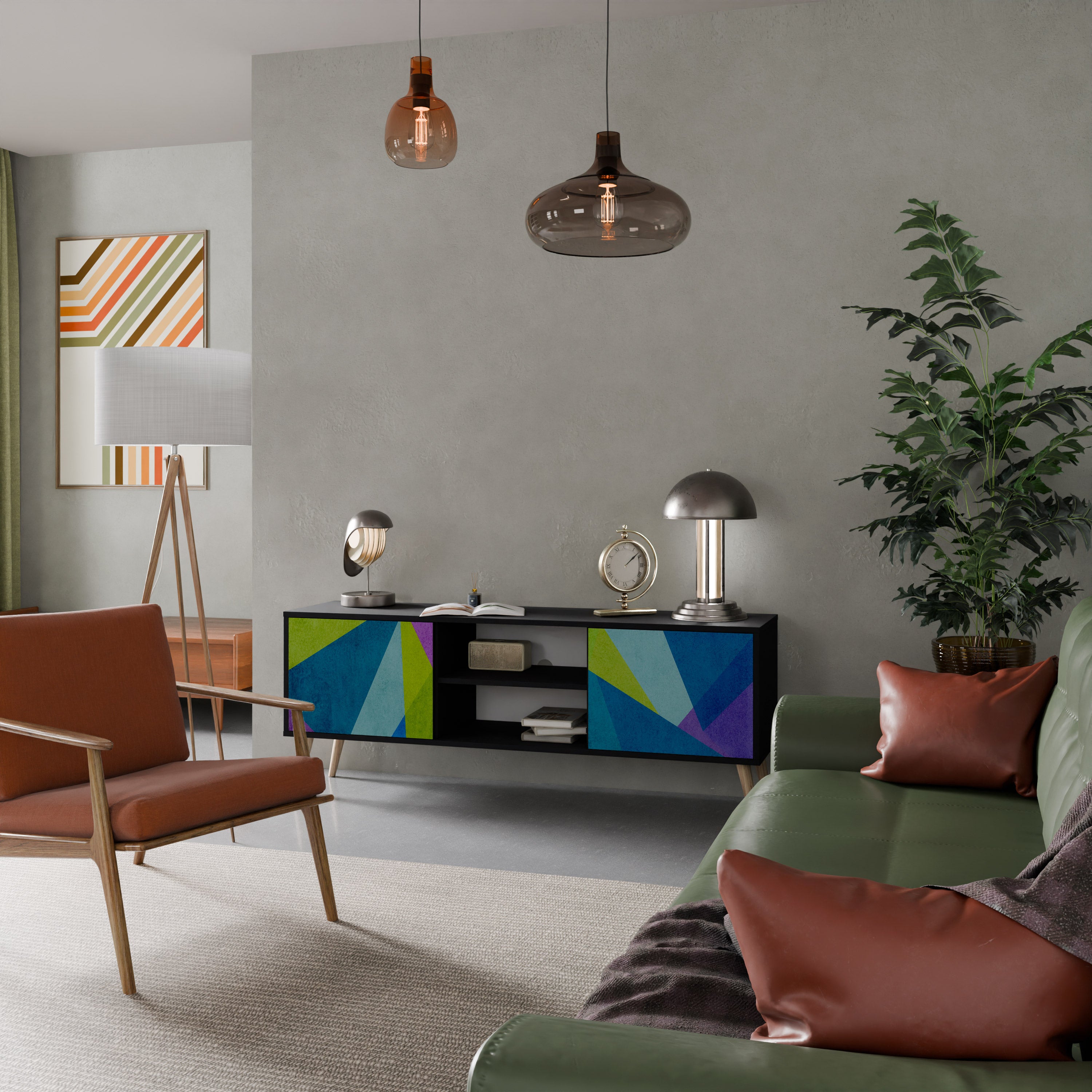 Mueble de TV COLD SHOWCASE de 2 puertas con acabado negro