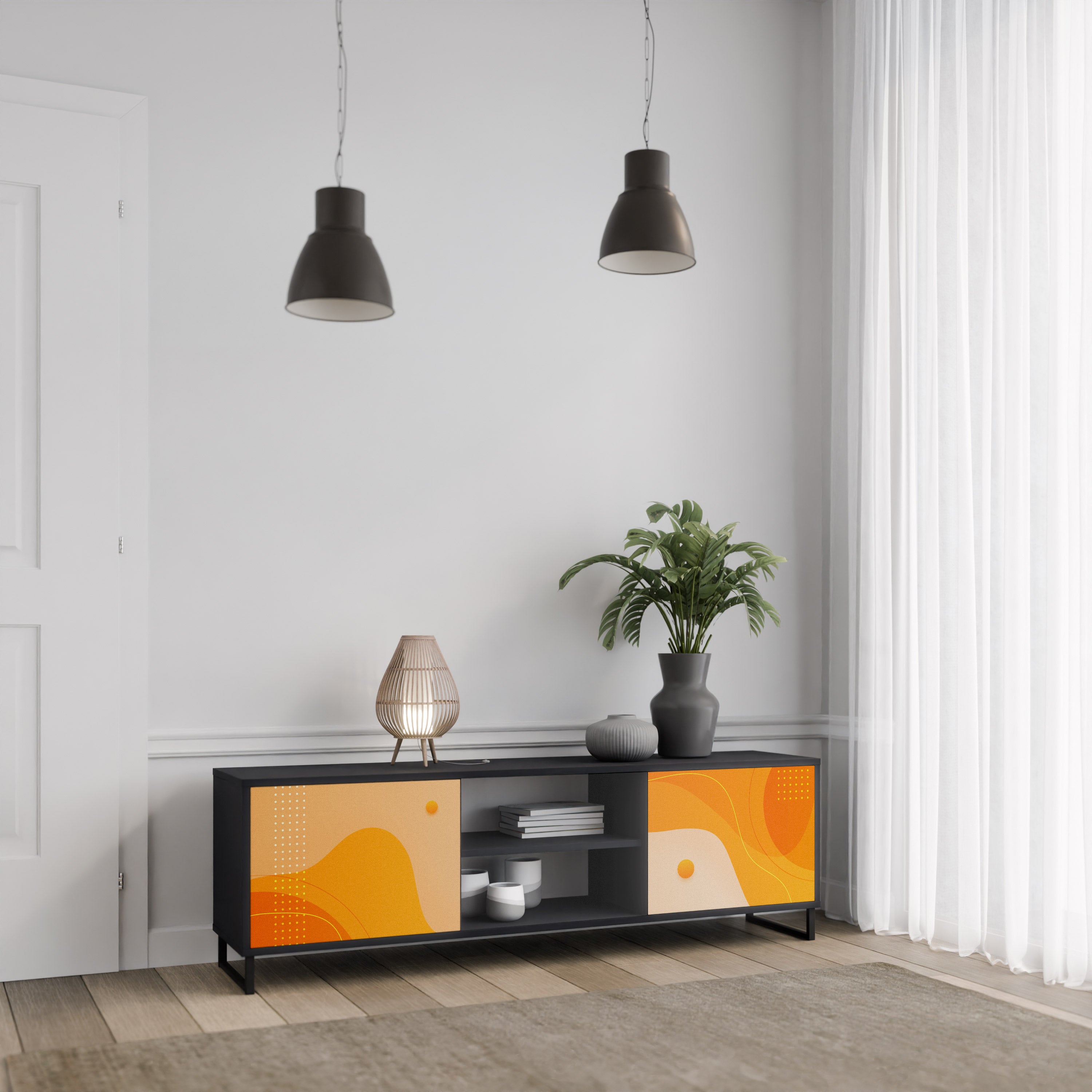 Mueble para TV de 2 puertas ORANGE ARRANGEMENT en acabado negro