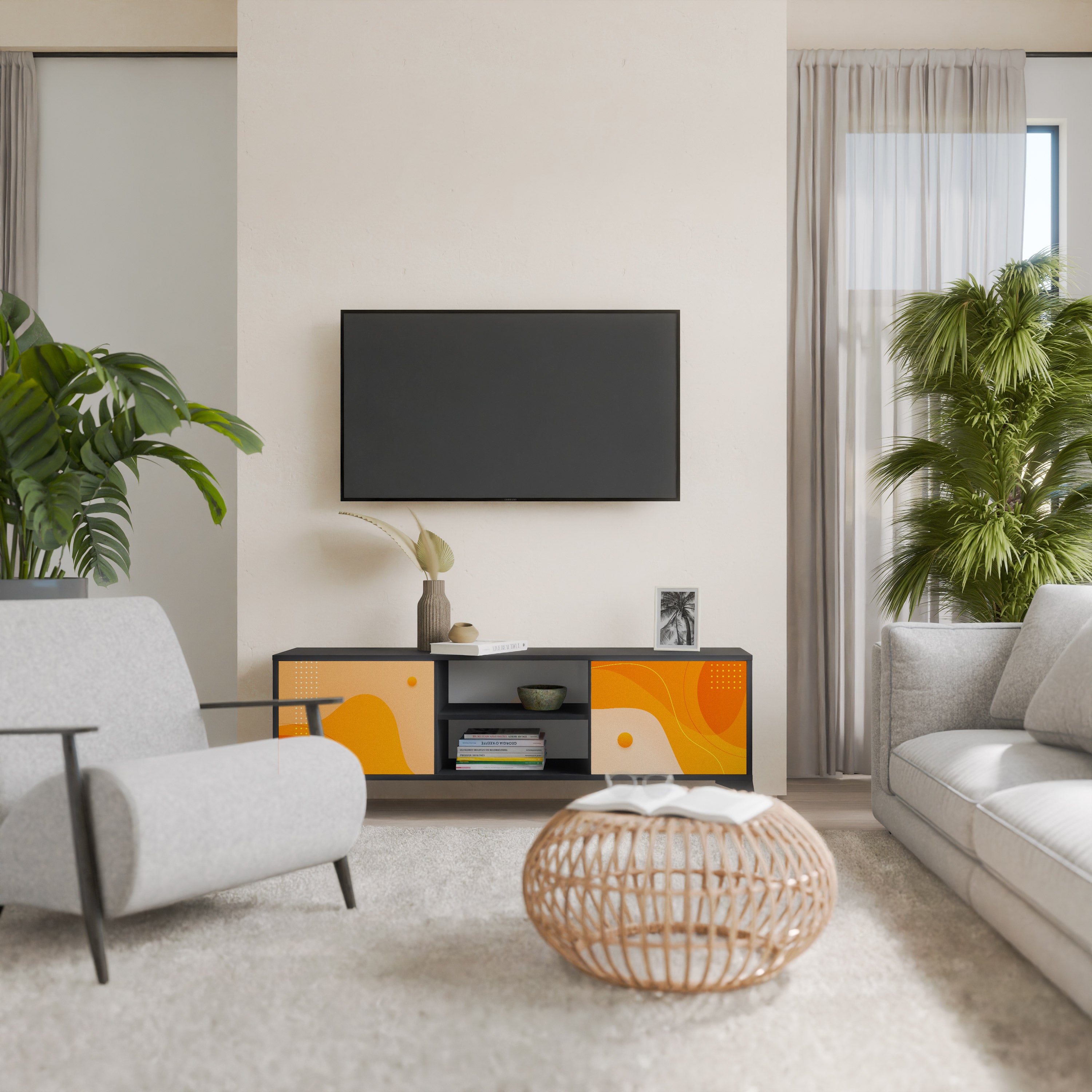Mueble para TV de 2 puertas ORANGE ARRANGEMENT en acabado negro