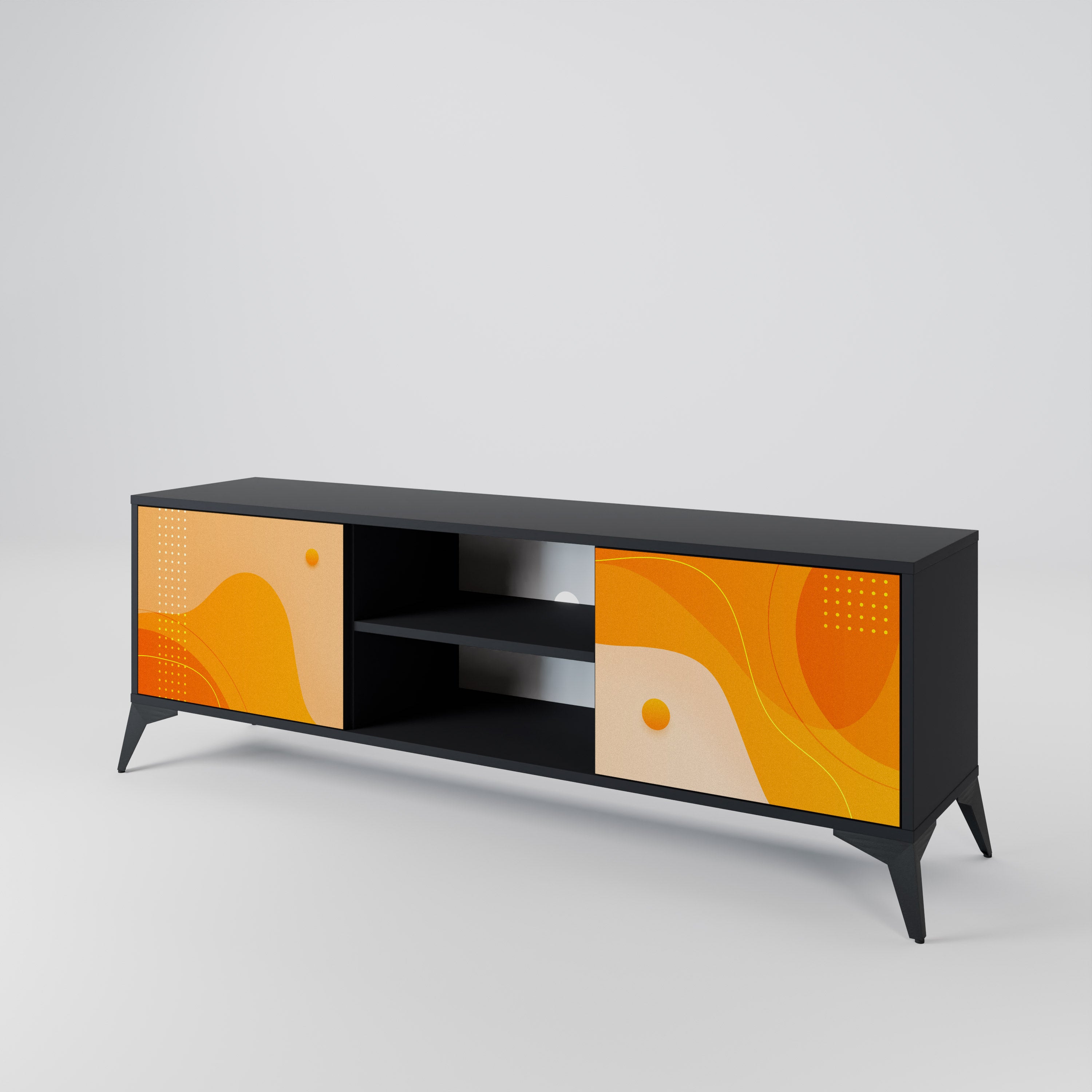 Mueble para TV de 2 puertas ORANGE ARRANGEMENT en acabado negro