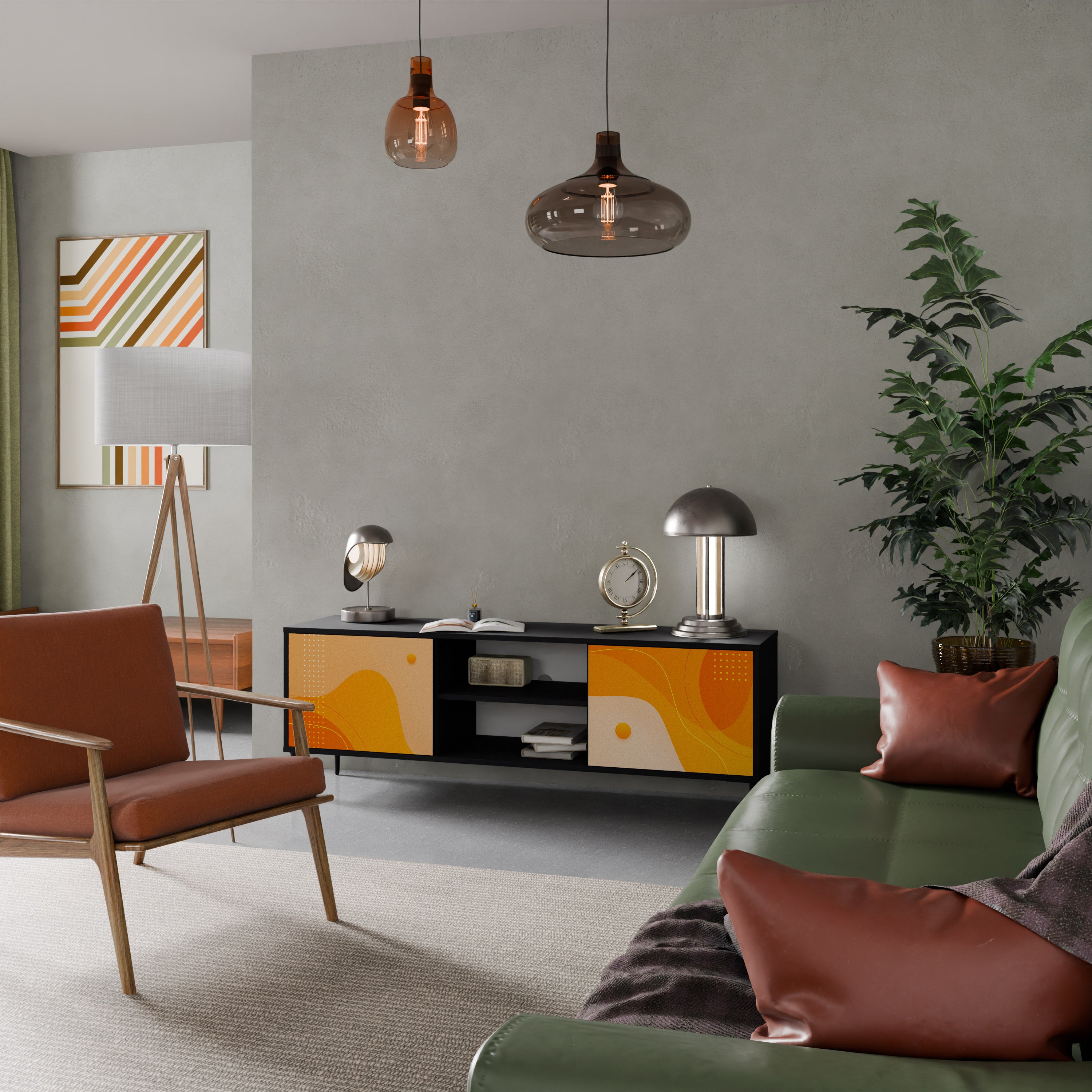 Mueble para TV de 2 puertas ORANGE ARRANGEMENT en acabado negro