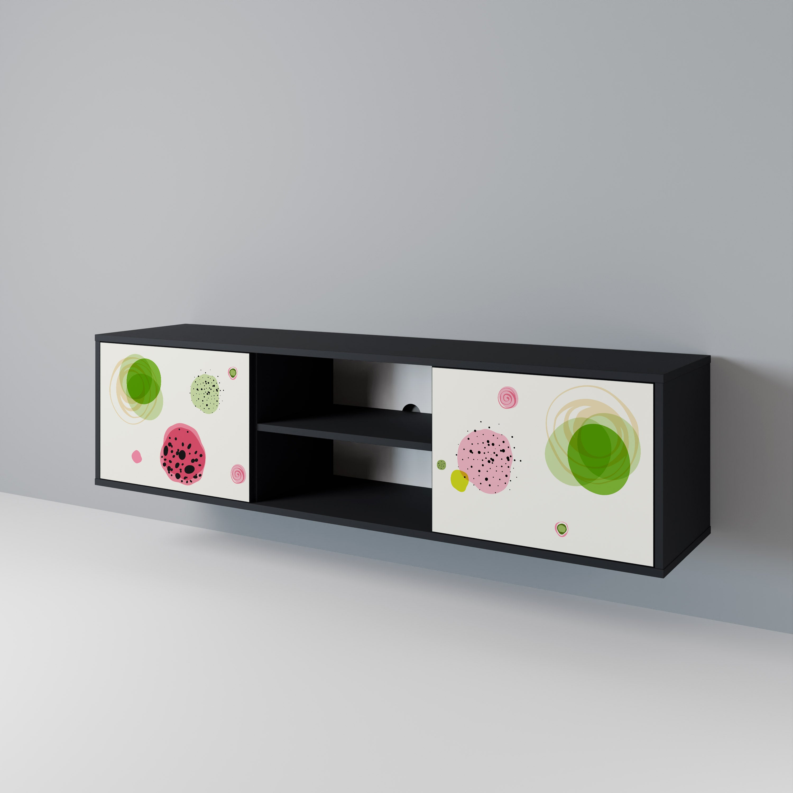 Mueble de TV COLORFUL COSMOS de 2 puertas con acabado negro