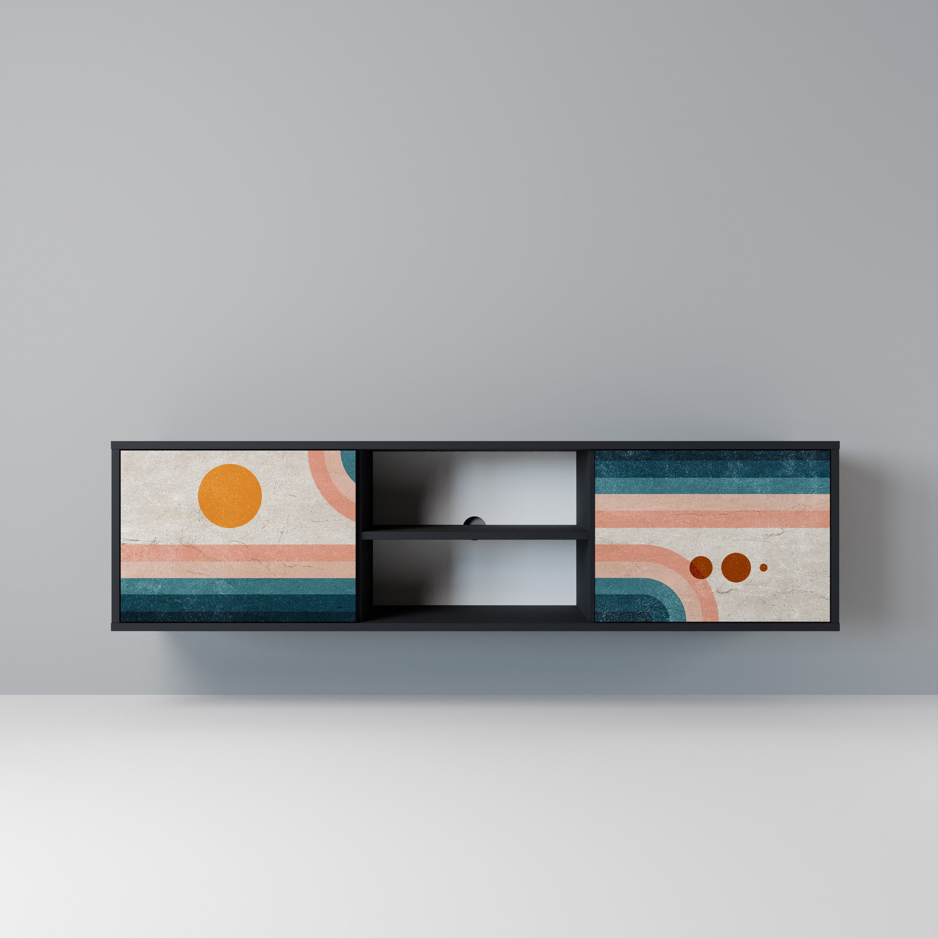 Mueble de TV de 2 puertas TWO HALVES con acabado negro