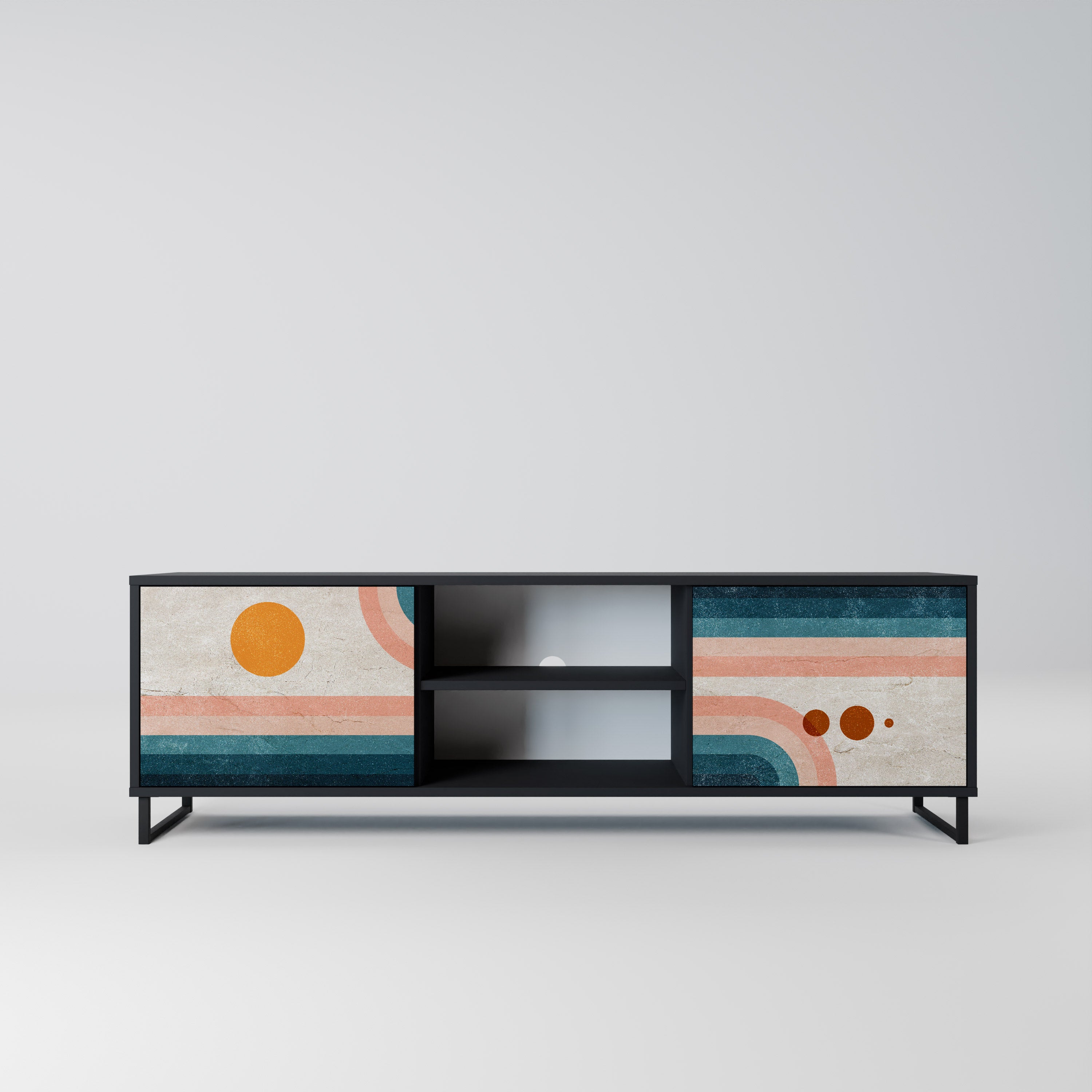 Mueble de TV de 2 puertas TWO HALVES con acabado negro