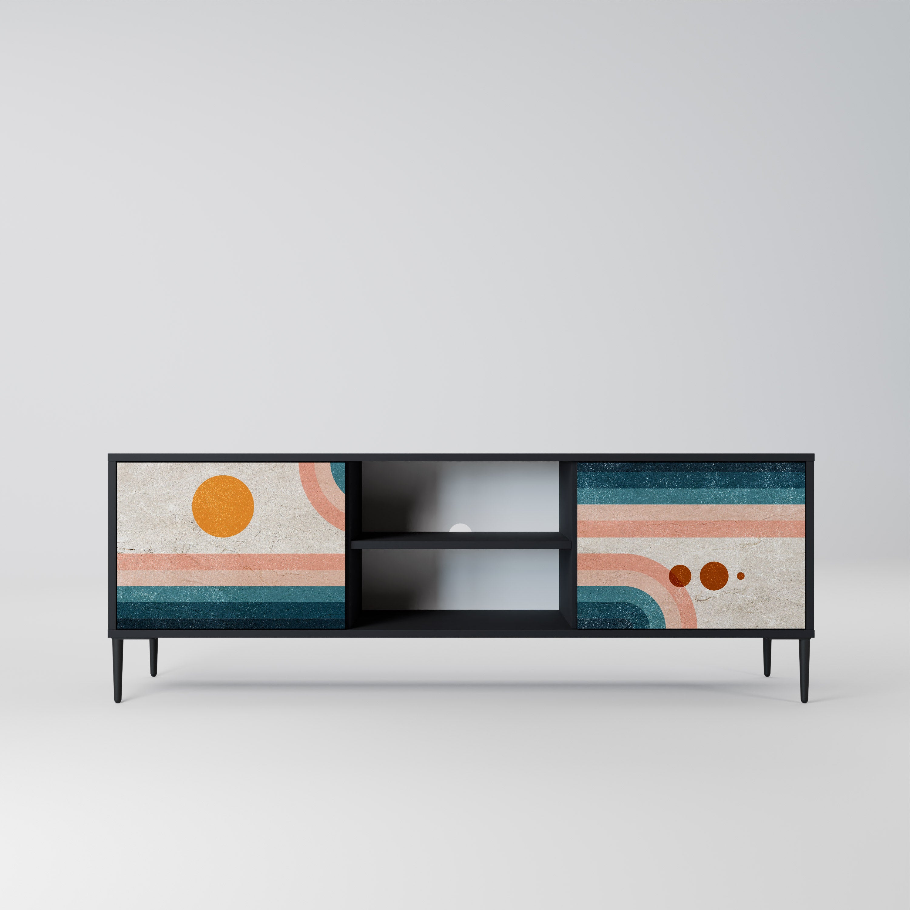 Mueble de TV de 2 puertas TWO HALVES con acabado negro