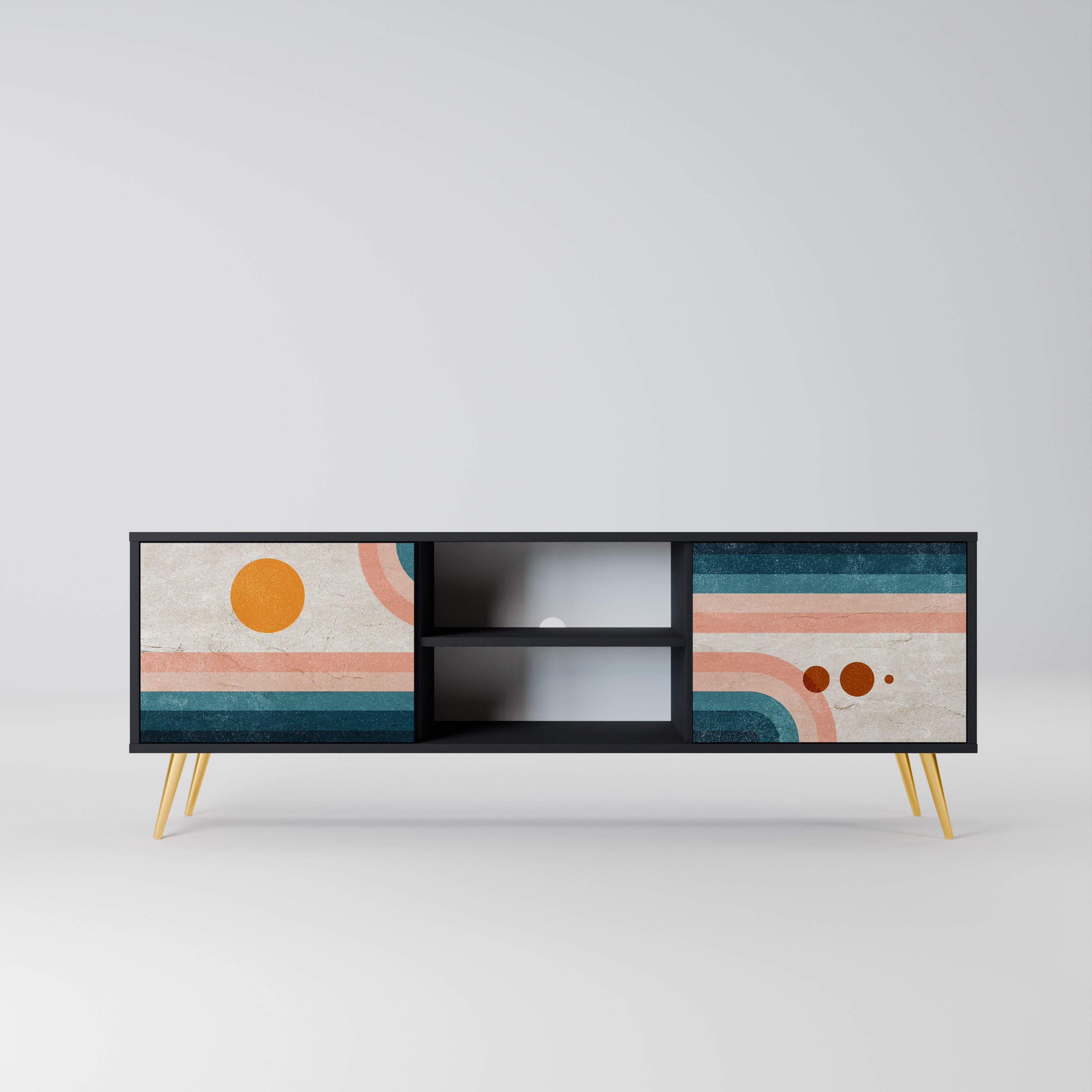 Mueble de TV de 2 puertas TWO HALVES con acabado negro