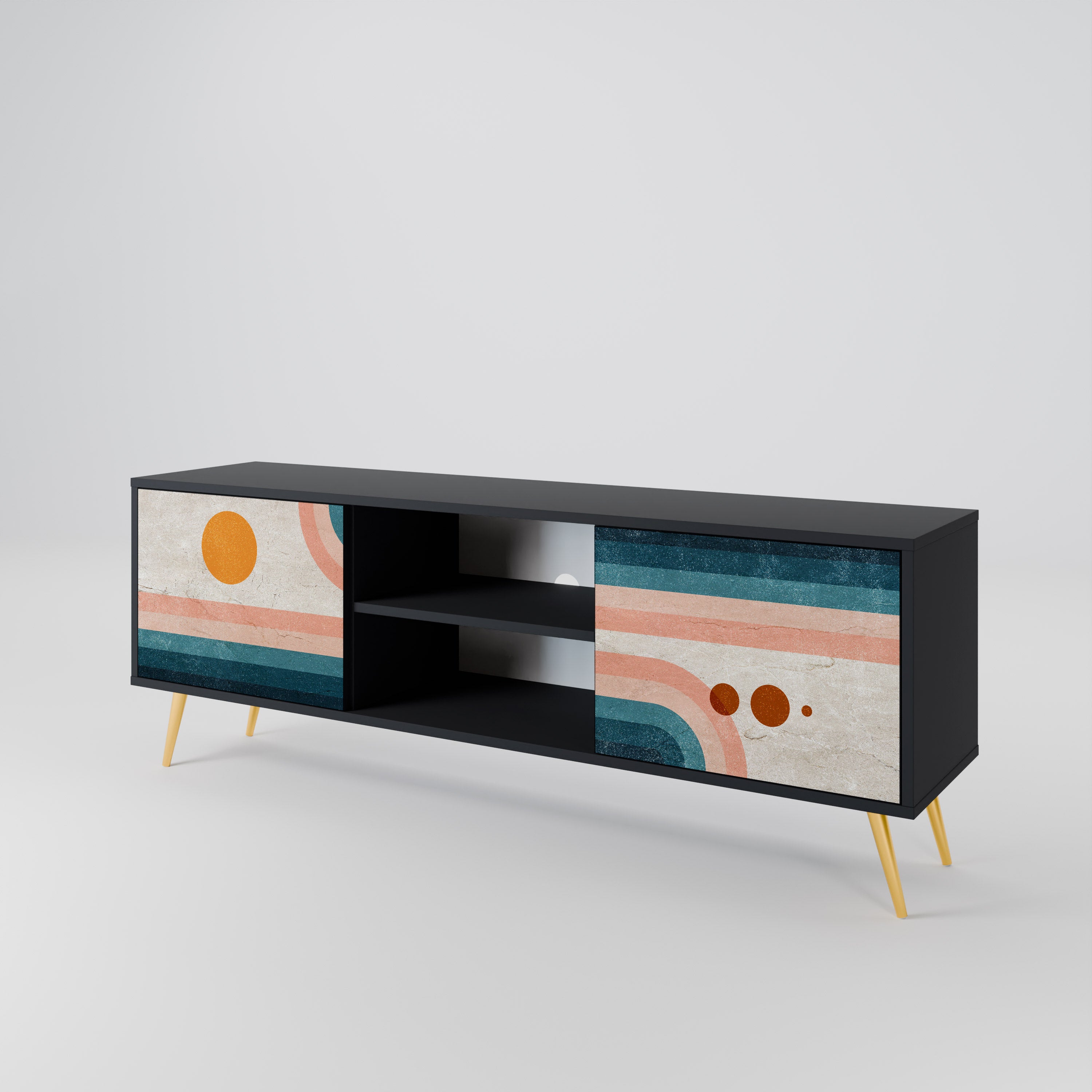 Mueble de TV de 2 puertas TWO HALVES con acabado negro