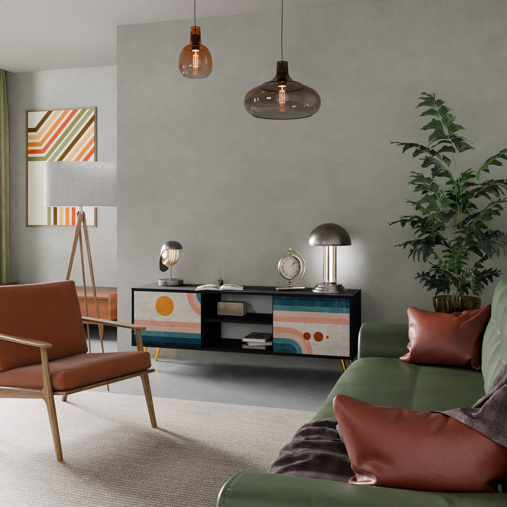 Mueble de TV de 2 puertas TWO HALVES con acabado negro