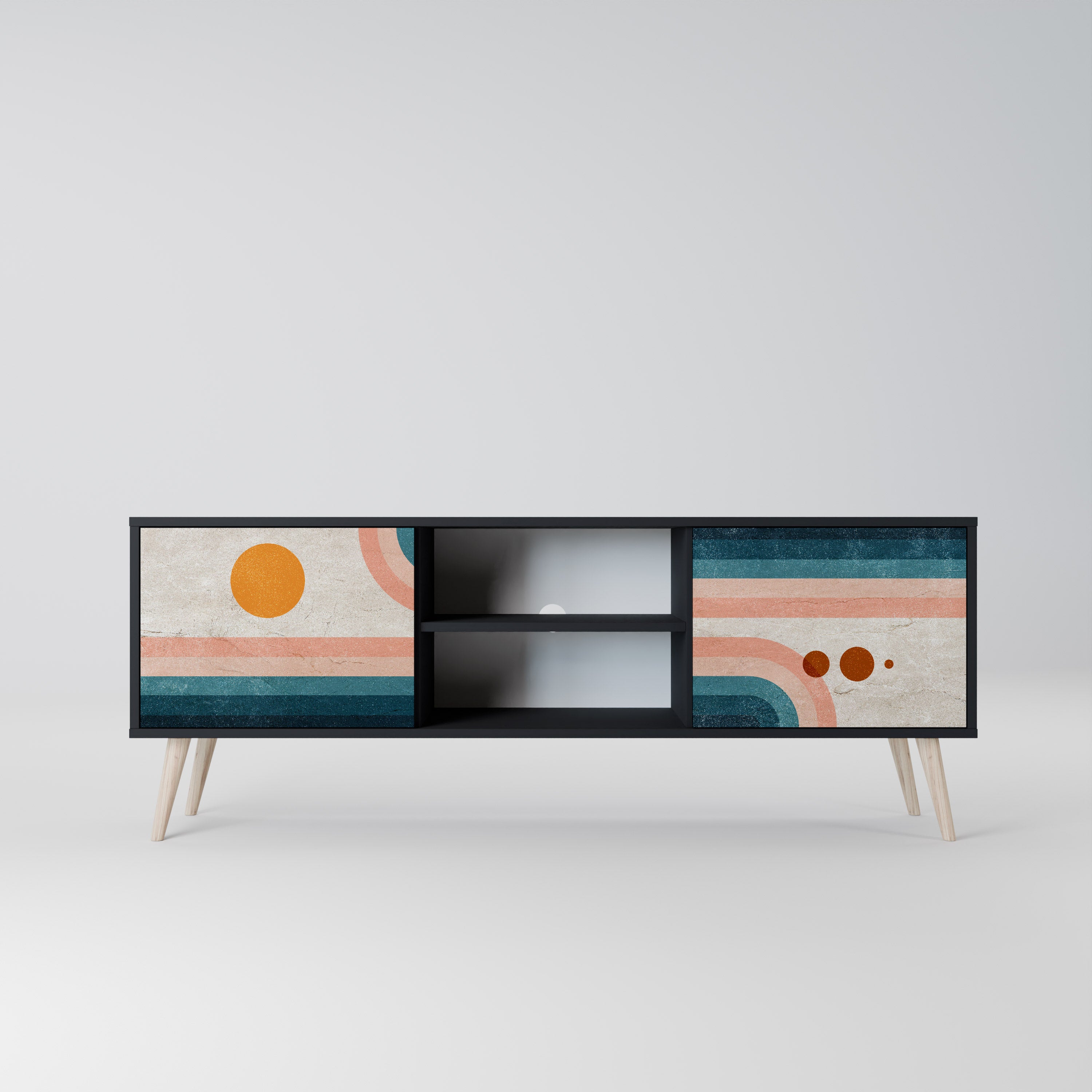 Mueble de TV de 2 puertas TWO HALVES con acabado negro