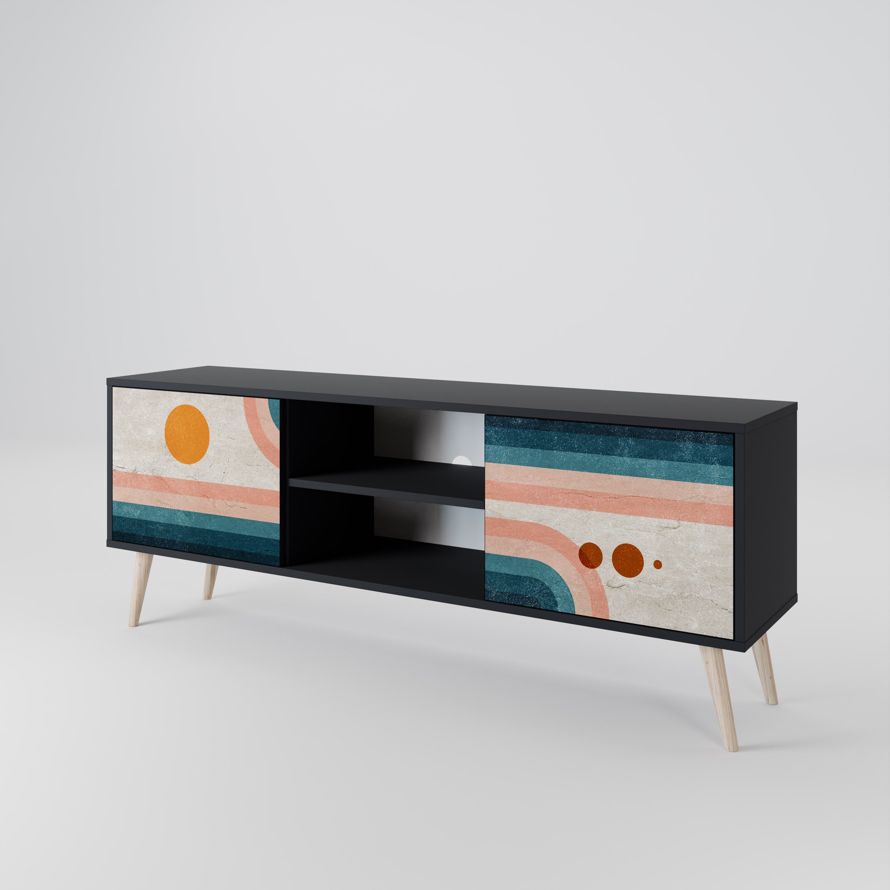 Mueble de TV de 2 puertas TWO HALVES con acabado negro