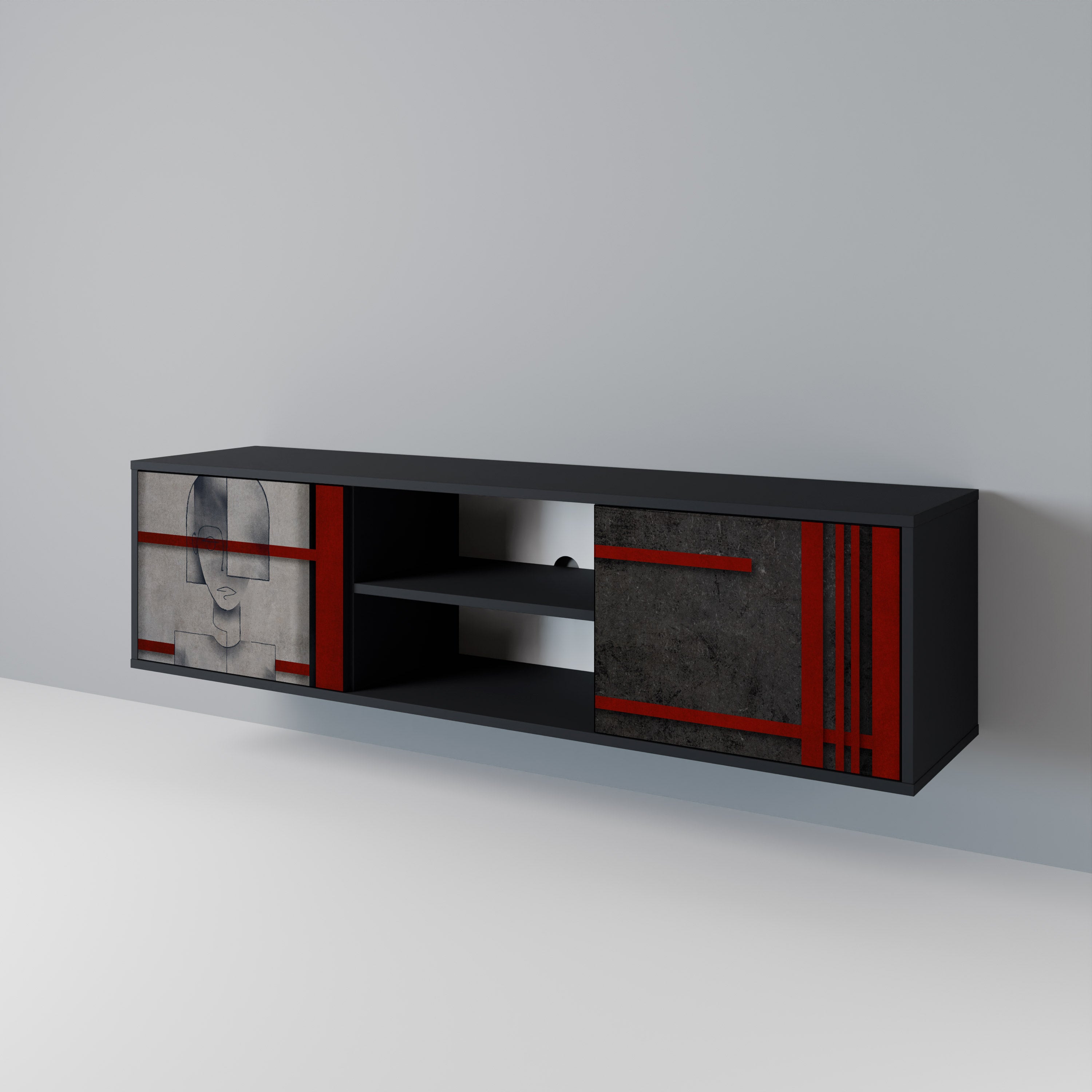 Mueble de TV de 2 puertas GRAY FIGURES en acabado negro