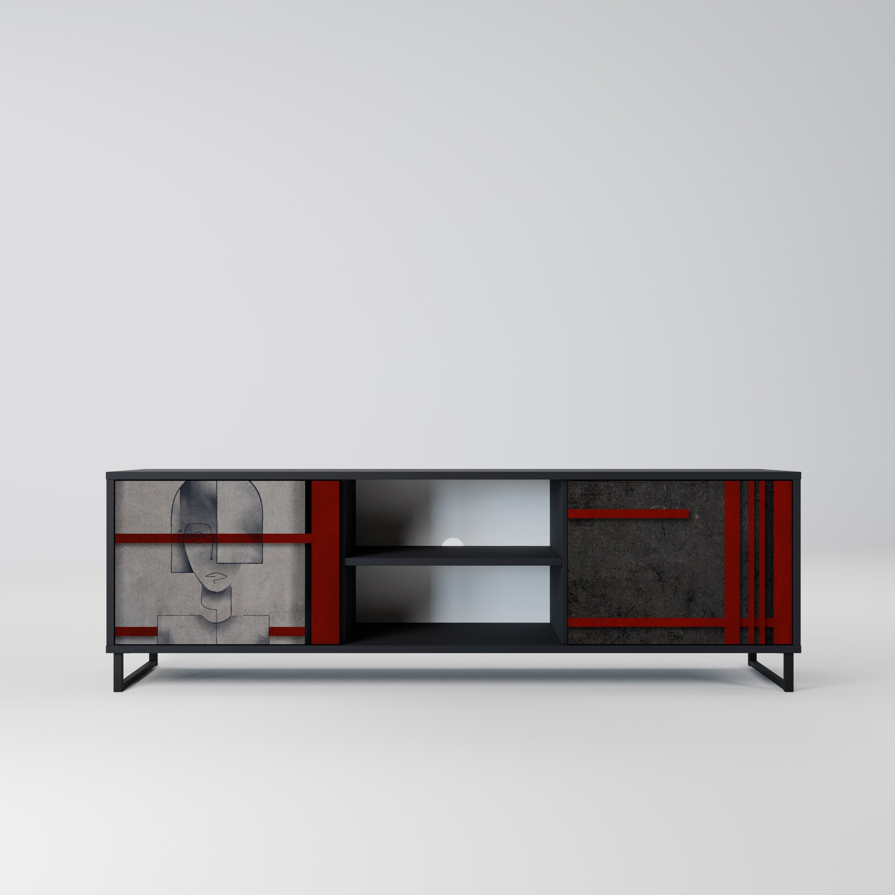 Mueble de TV de 2 puertas GRAY FIGURES en acabado negro