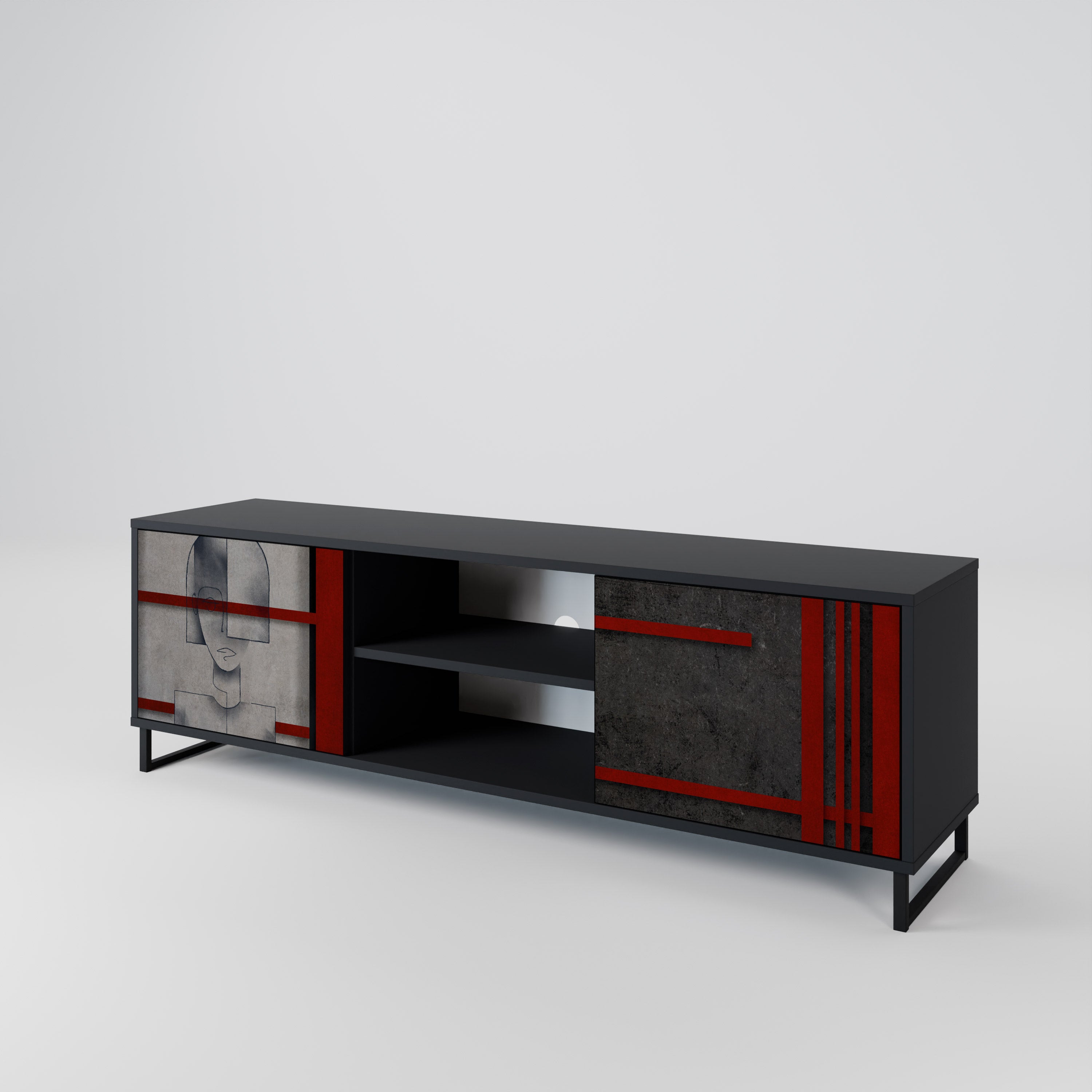 Mueble de TV de 2 puertas GRAY FIGURES en acabado negro