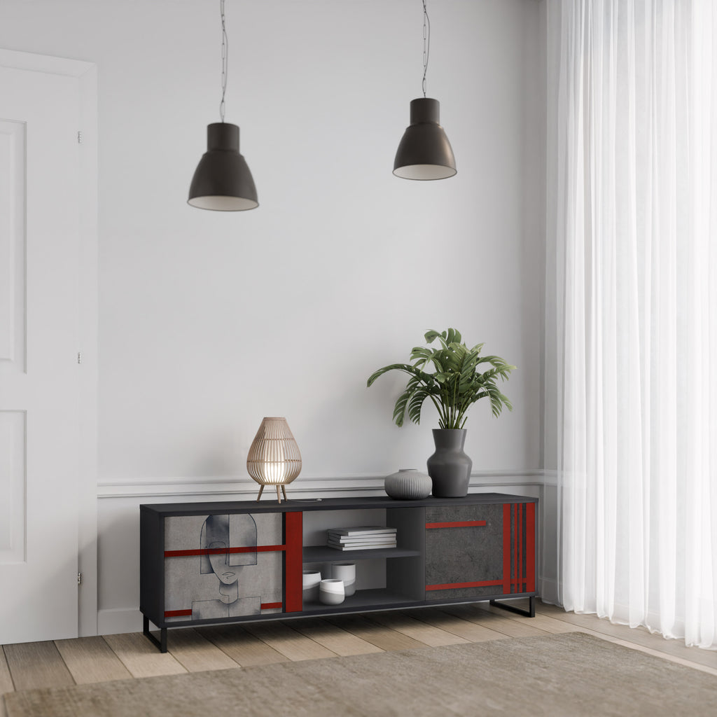 Mueble de TV de 2 puertas GRAY FIGURES en acabado negro