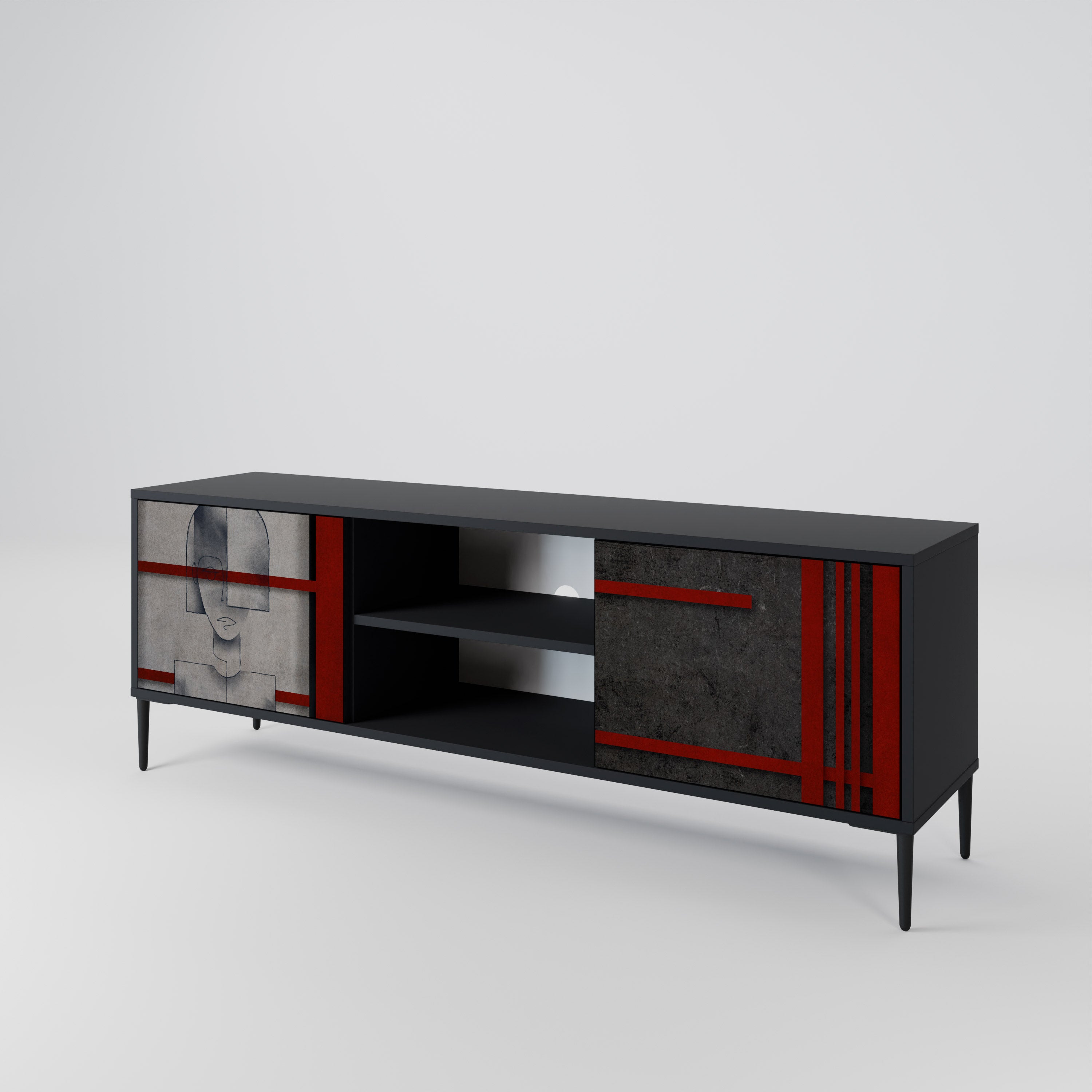 Mueble de TV de 2 puertas GRAY FIGURES en acabado negro