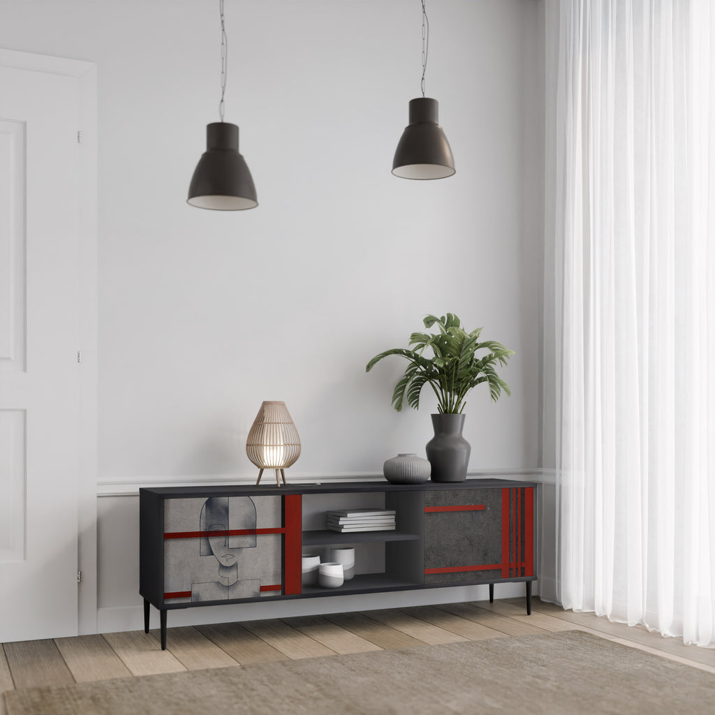 Mueble de TV de 2 puertas GRAY FIGURES en acabado negro