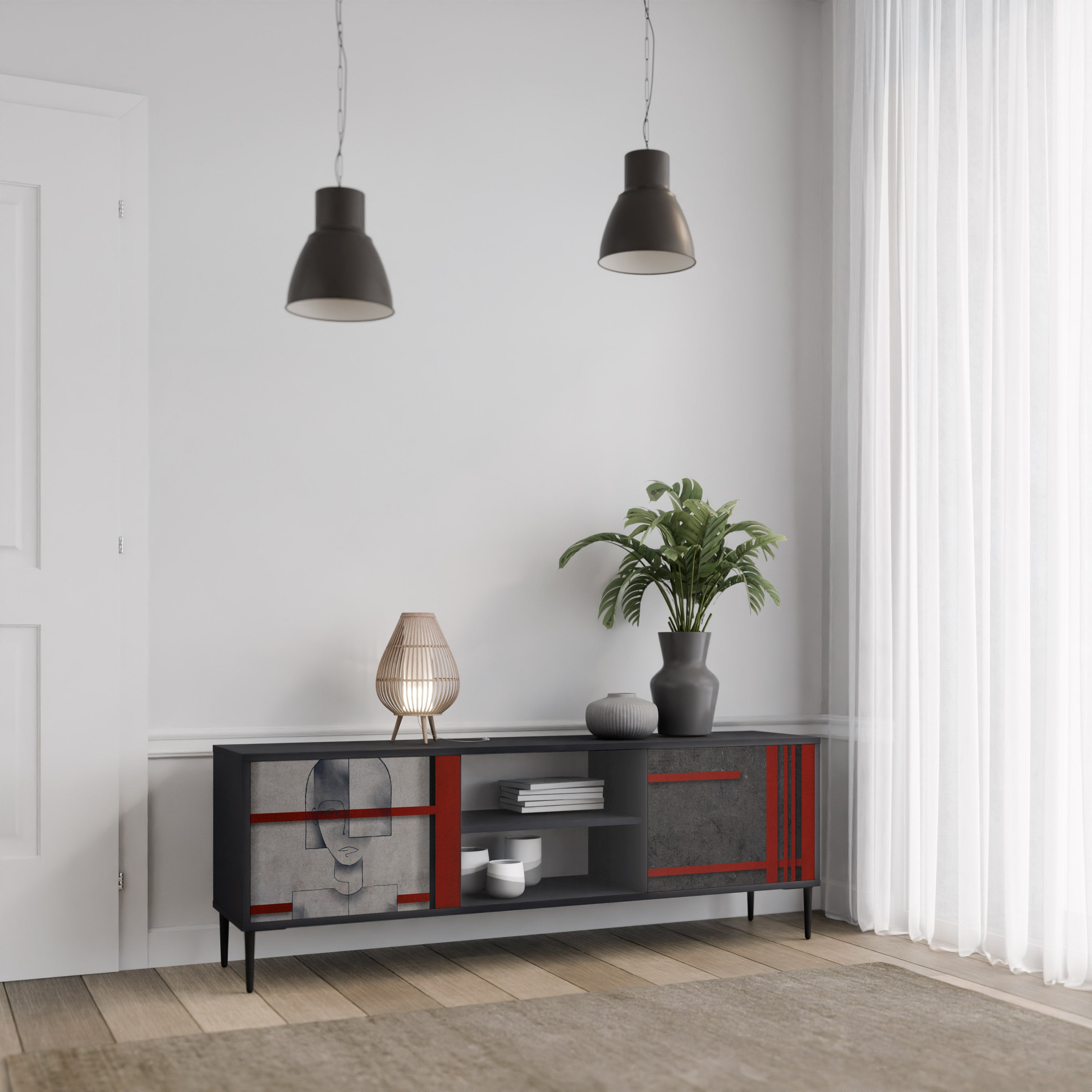 Mueble de TV de 2 puertas GRAY FIGURES en acabado negro