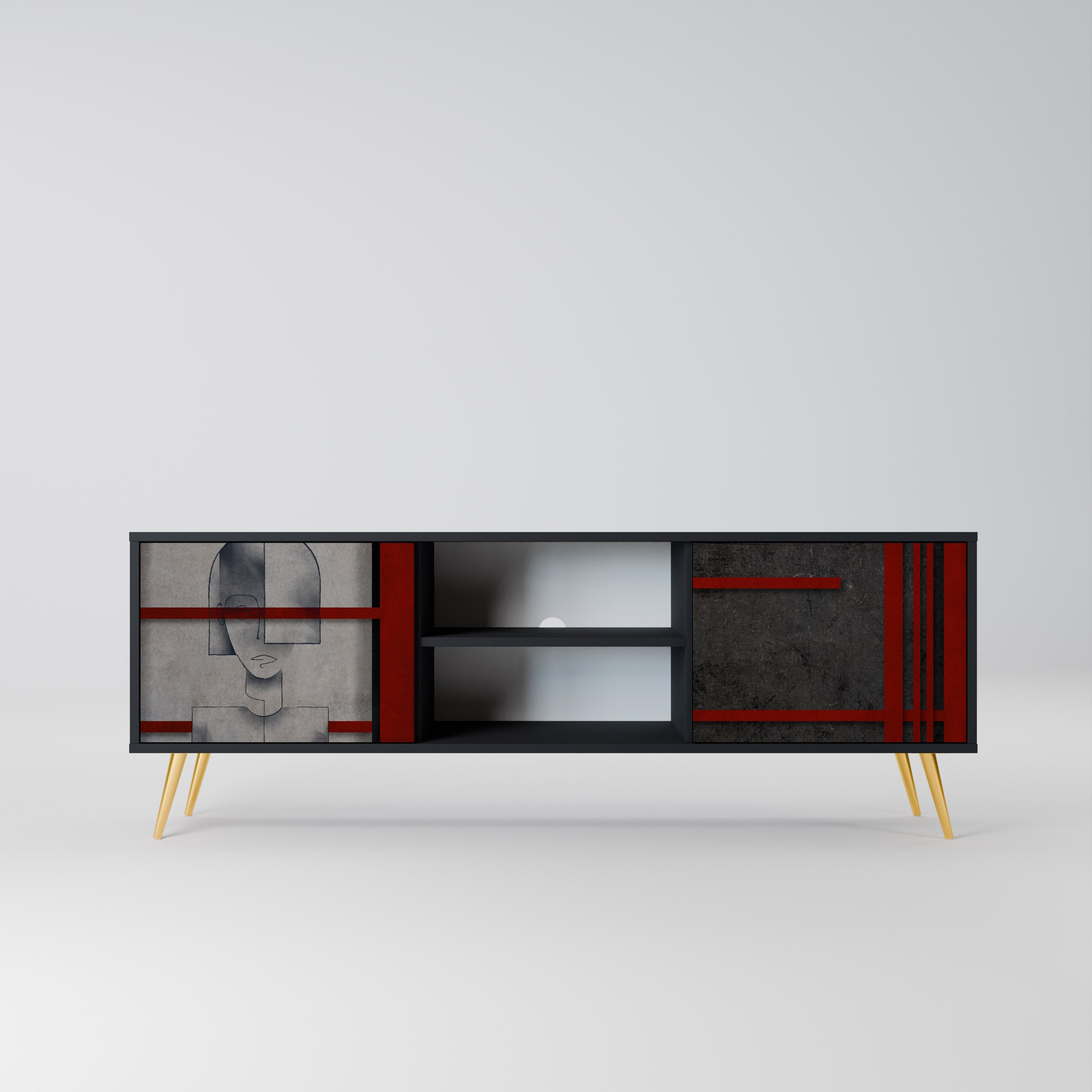 Mueble de TV de 2 puertas GRAY FIGURES en acabado negro