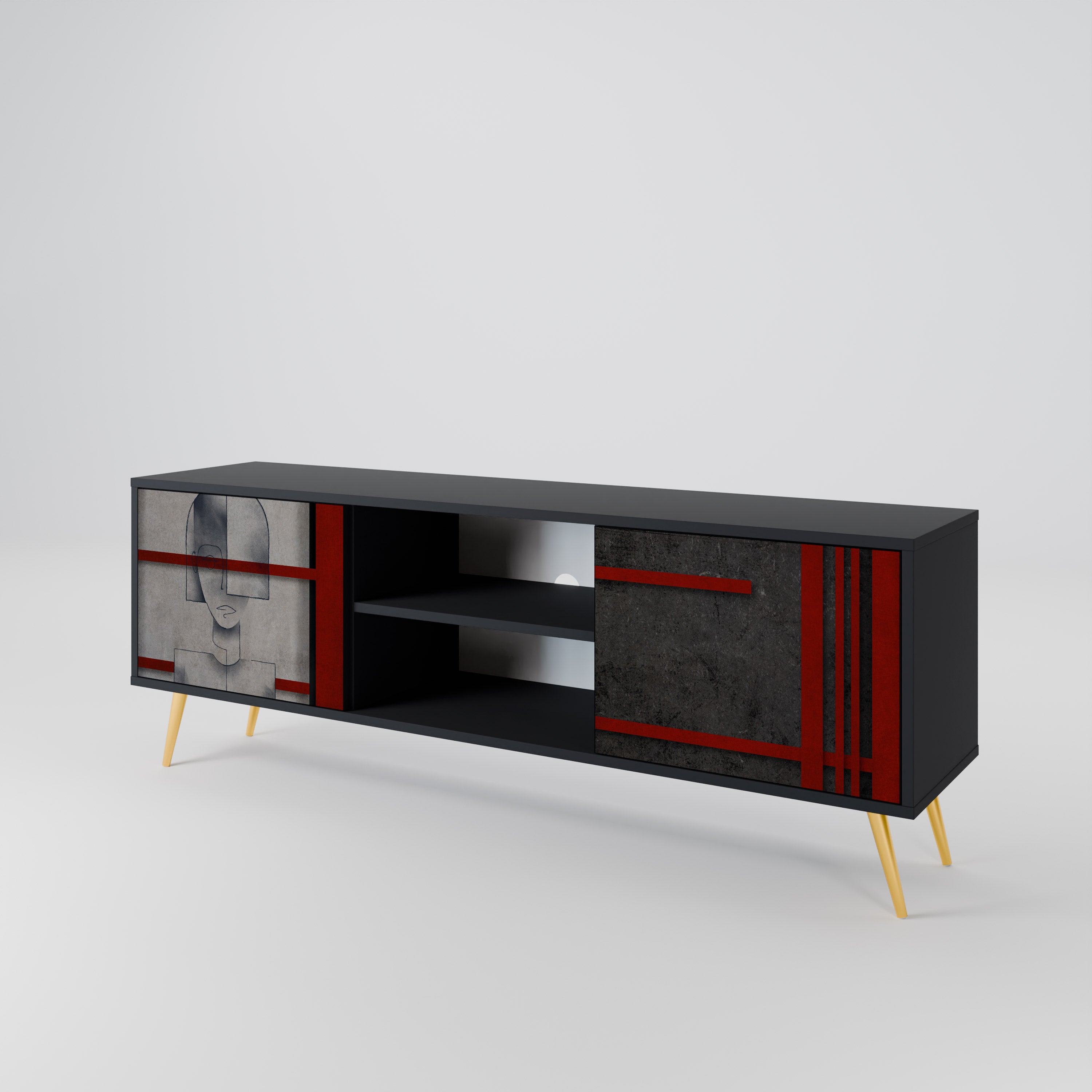 Mueble de TV de 2 puertas GRAY FIGURES en acabado negro