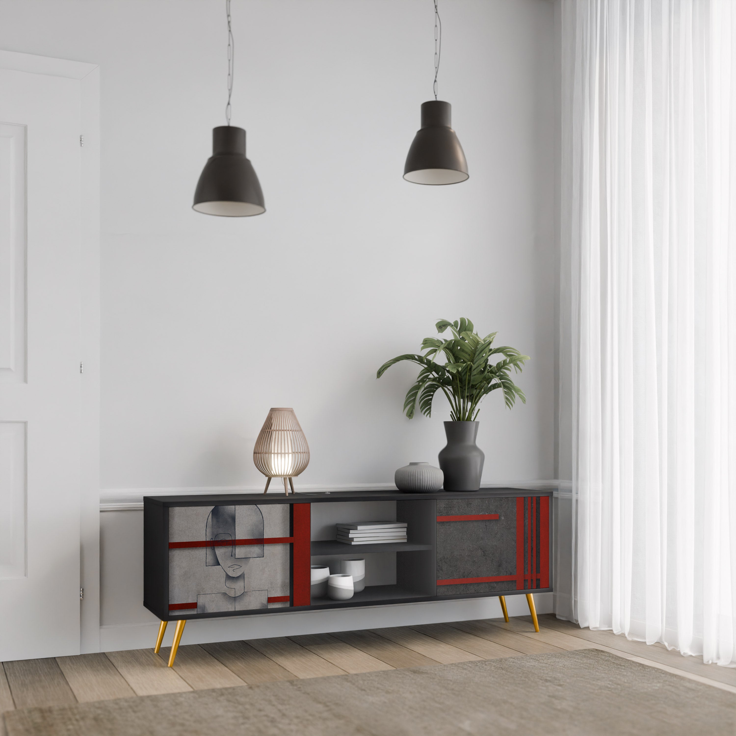 Mueble de TV de 2 puertas GRAY FIGURES en acabado negro