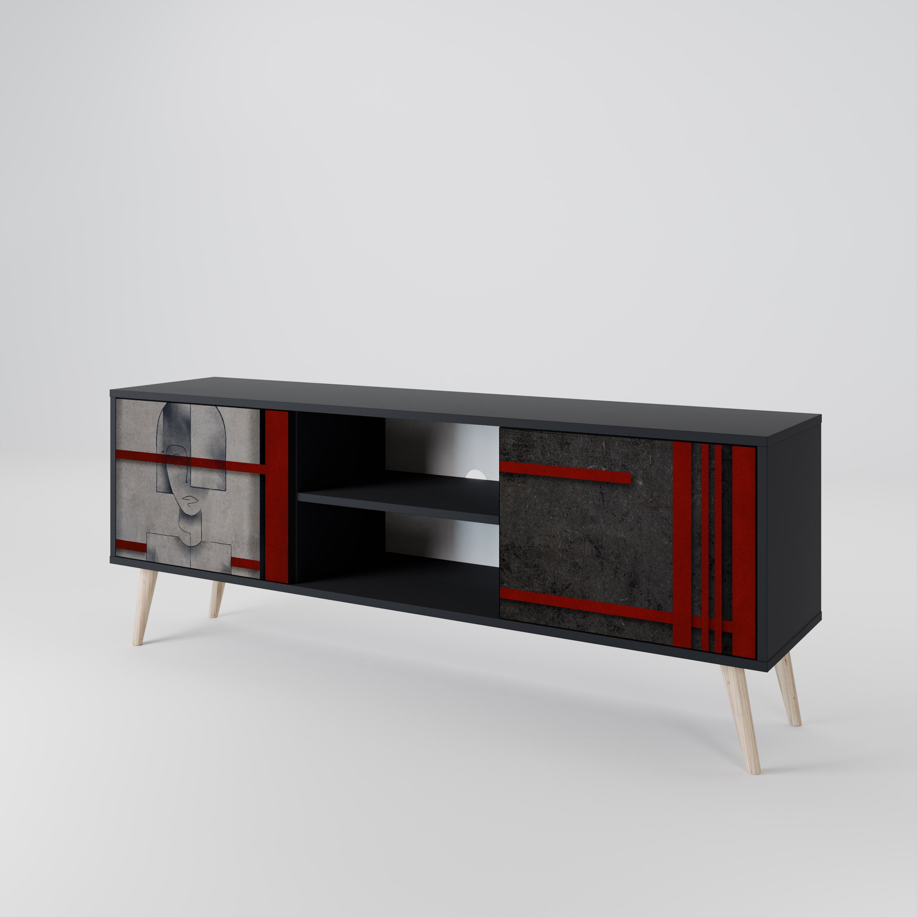 Mueble de TV de 2 puertas GRAY FIGURES en acabado negro