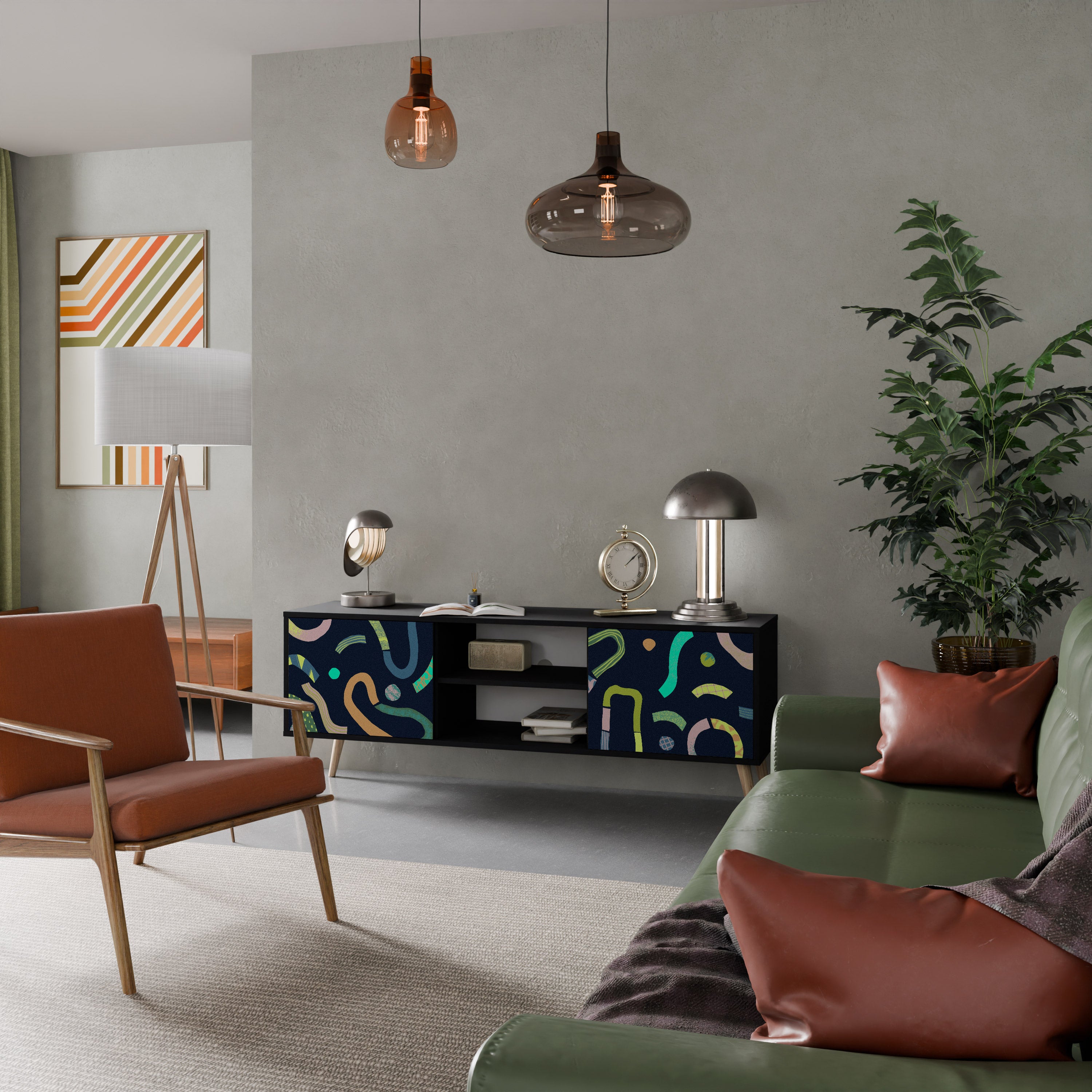 Mueble de TV de 2 puertas CONTRAST DANCE con acabado negro