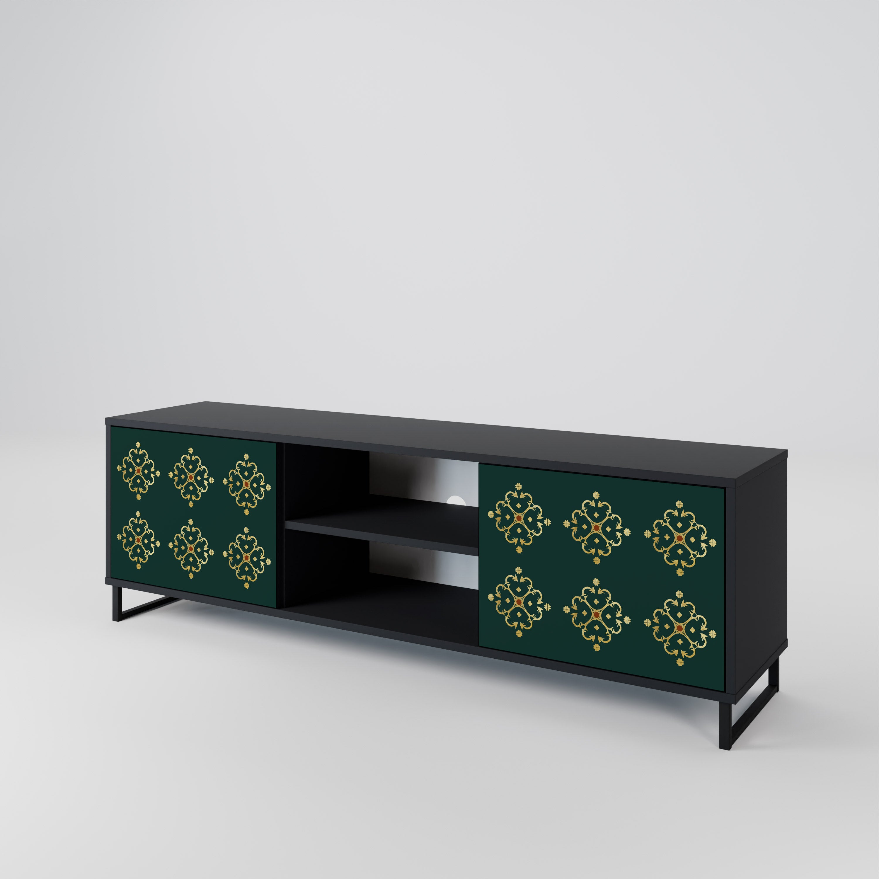 Mueble de TV de 2 puertas ROYAL MEDALLION con acabado negro