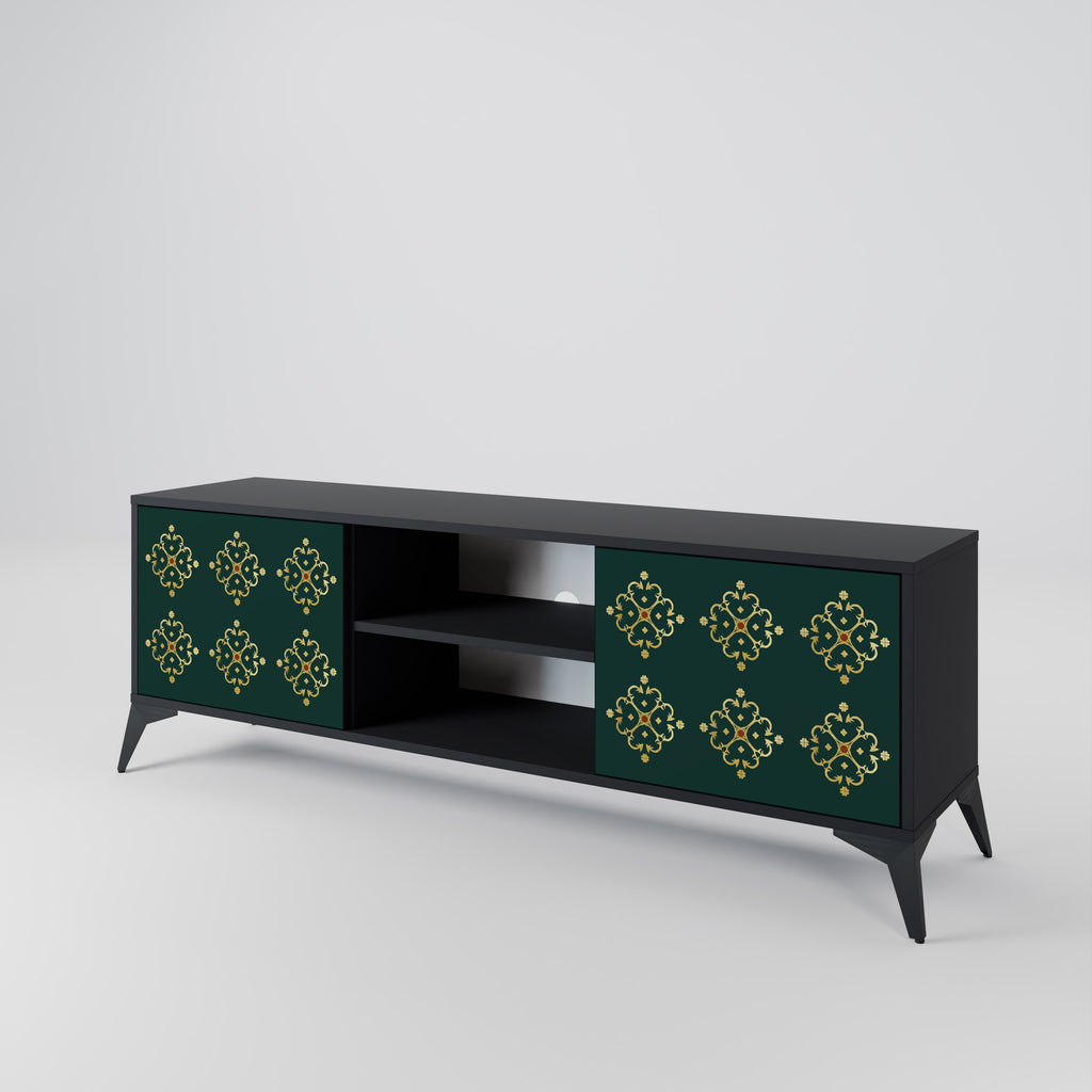 Mueble de TV de 2 puertas ROYAL MEDALLION con acabado negro