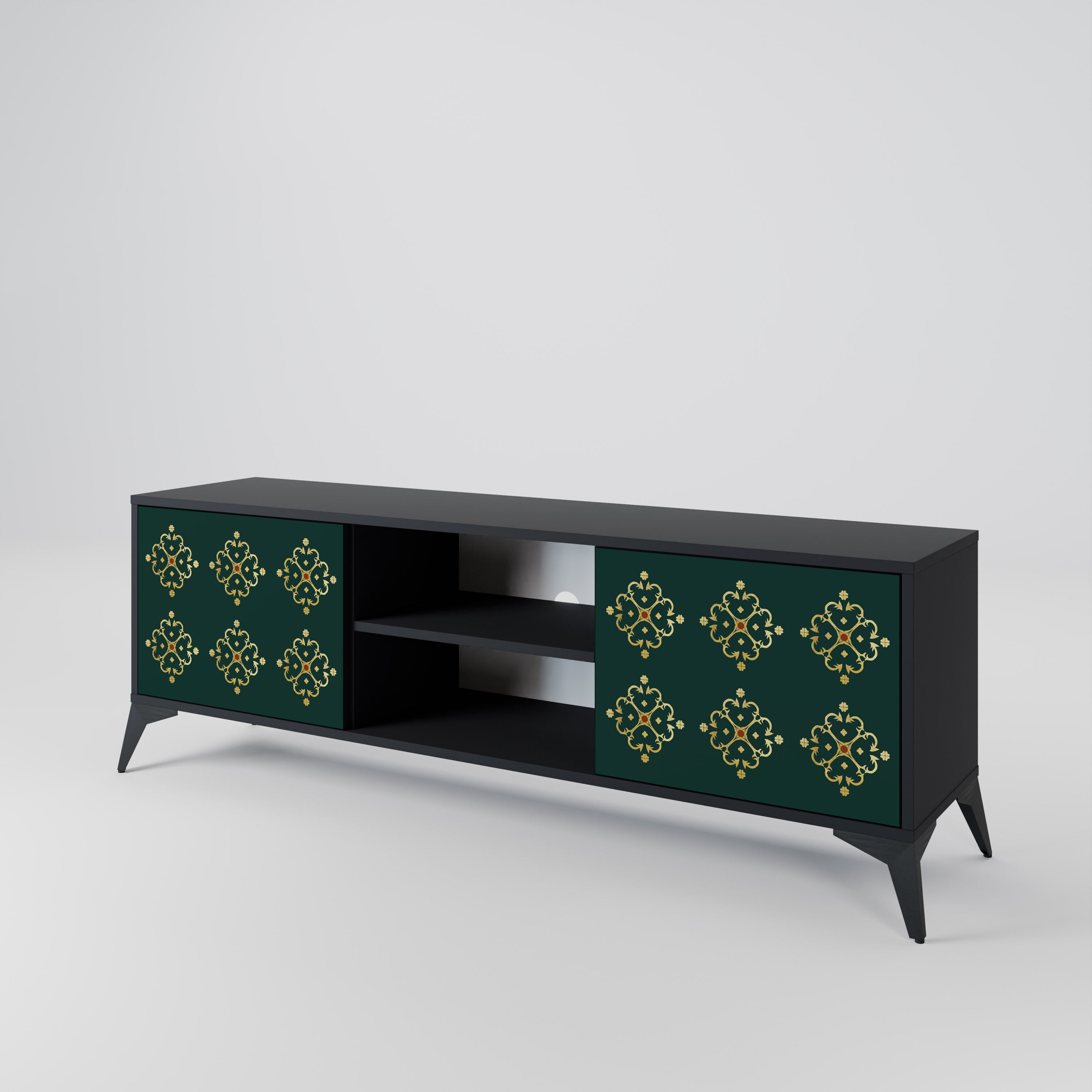 Mueble de TV de 2 puertas ROYAL MEDALLION con acabado negro