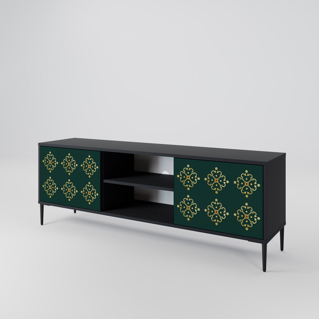 Mueble de TV de 2 puertas ROYAL MEDALLION con acabado negro