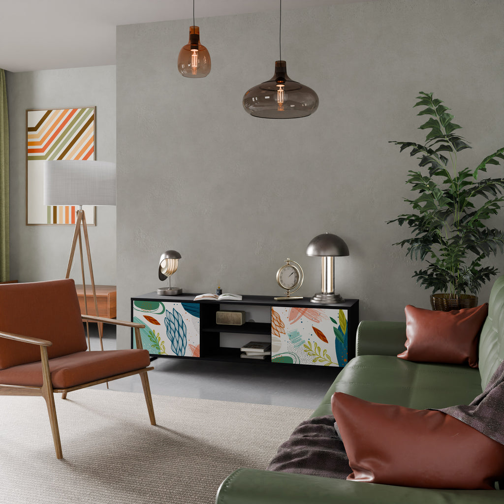 Mueble de TV de 2 puertas BOTANICAL HURRICANE con acabado negro