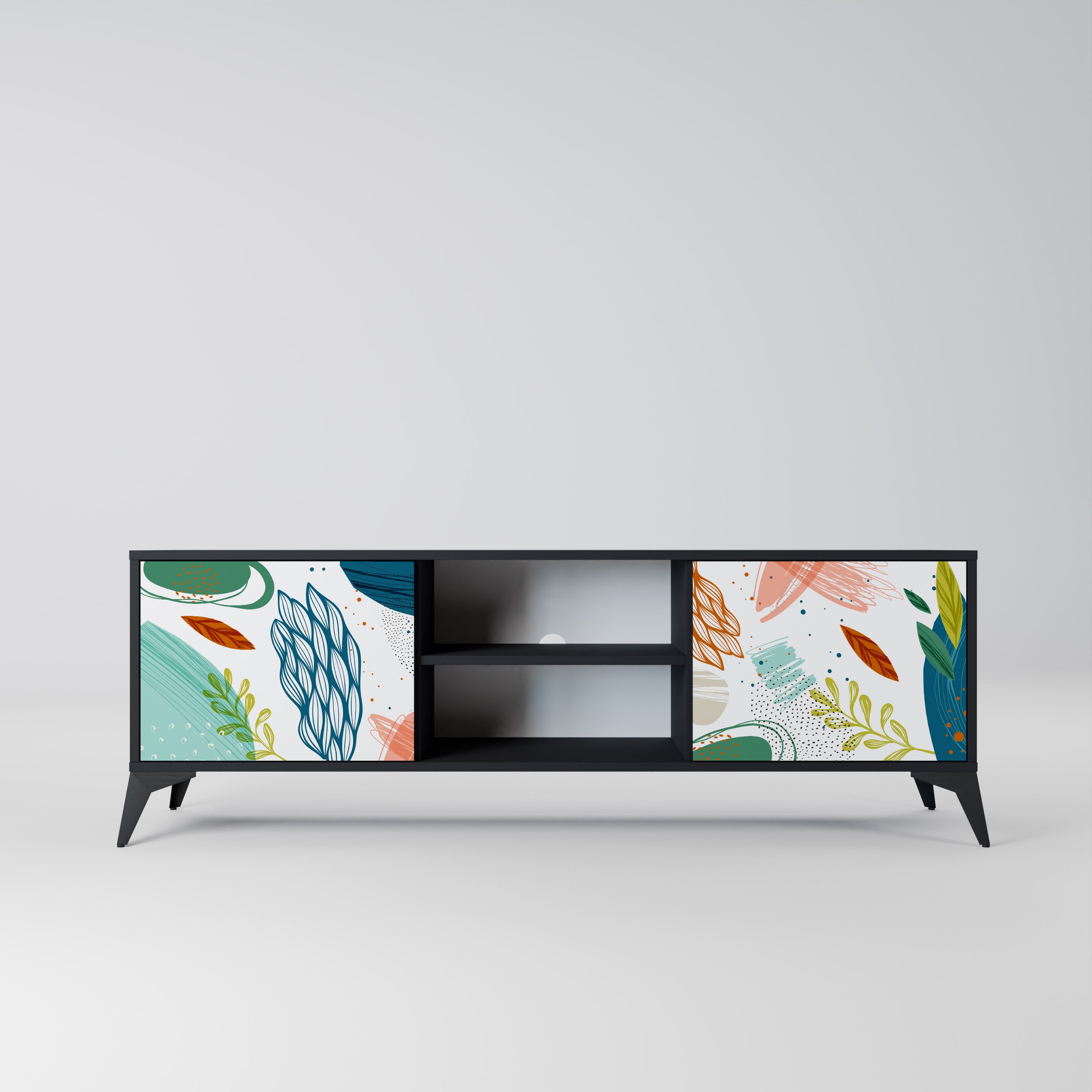 Mueble de TV de 2 puertas BOTANICAL HURRICANE con acabado negro