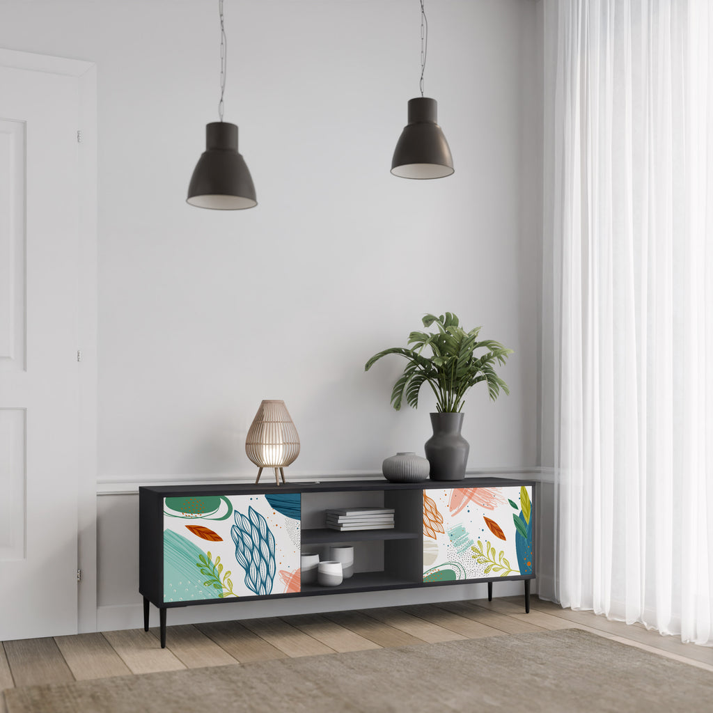 Mueble de TV de 2 puertas BOTANICAL HURRICANE con acabado negro