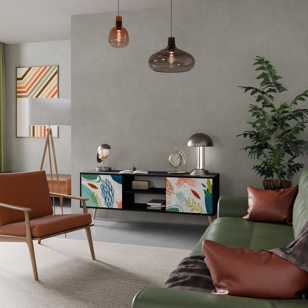 Mueble de TV de 2 puertas BOTANICAL HURRICANE con acabado negro