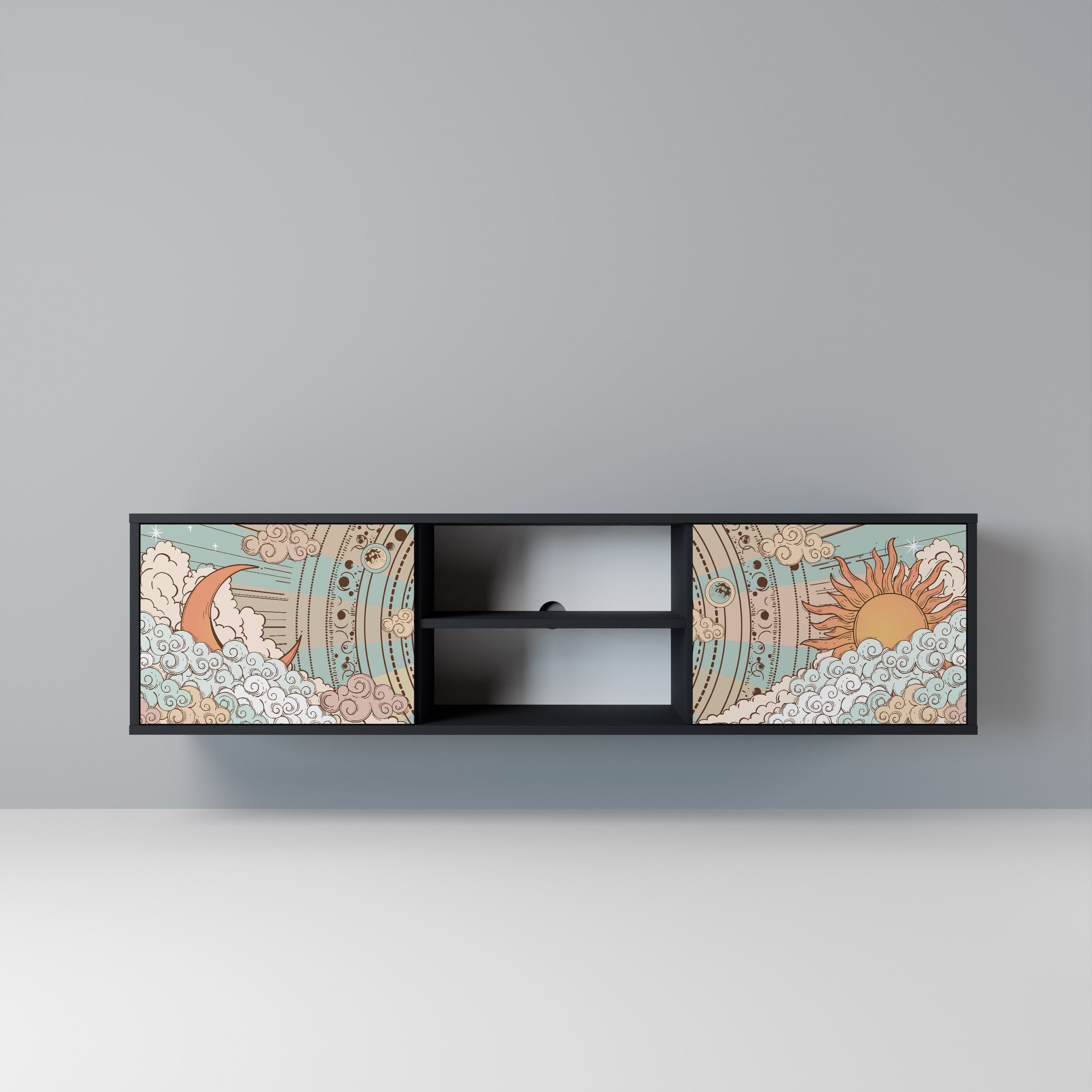 Mueble de TV de 2 puertas MYSTICAL STRUCTURE en acabado negro